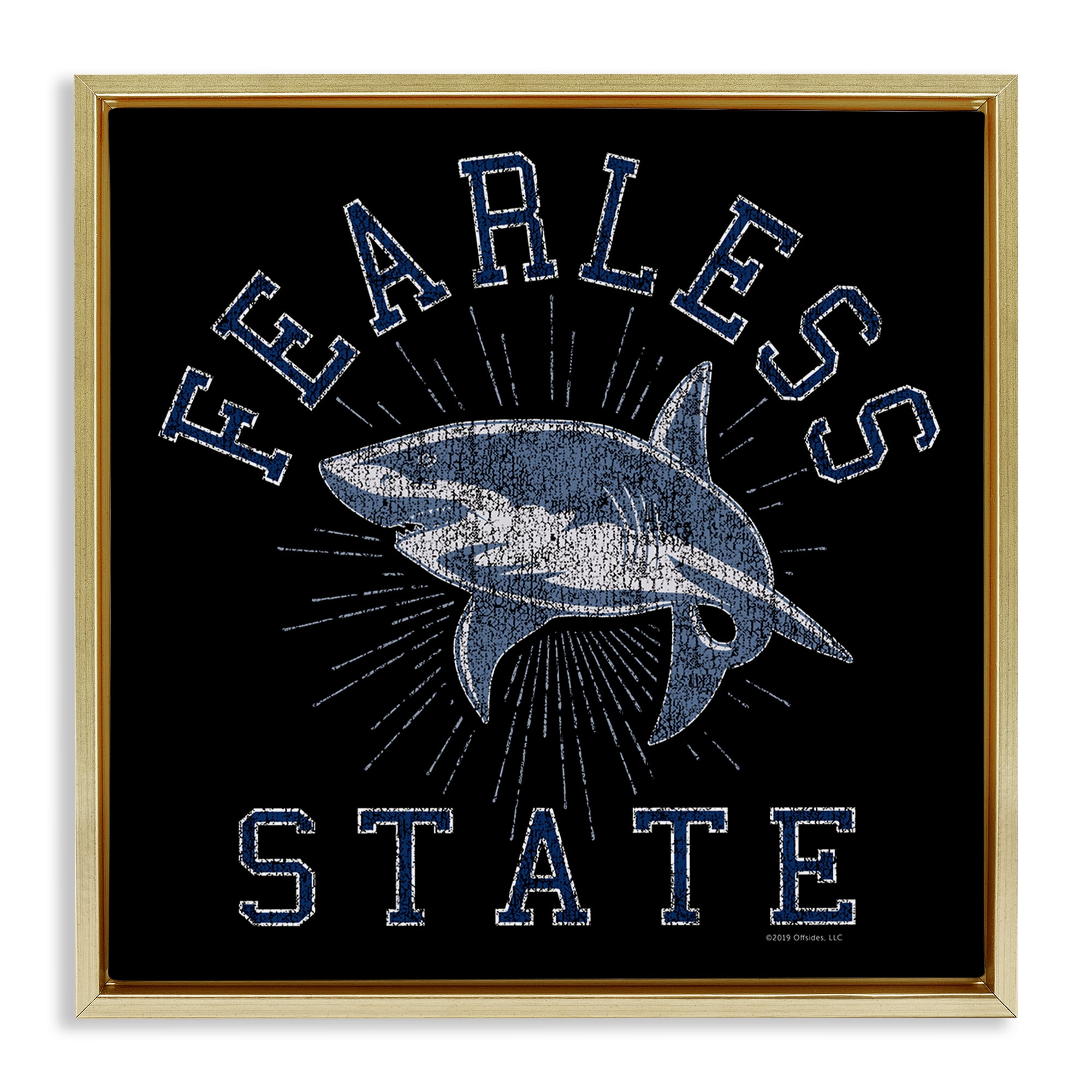 Stupell Industries Fearless State Shark Animals Painting Gold Floater Framed Canvas Art Print Wall Art, 18 x 18
