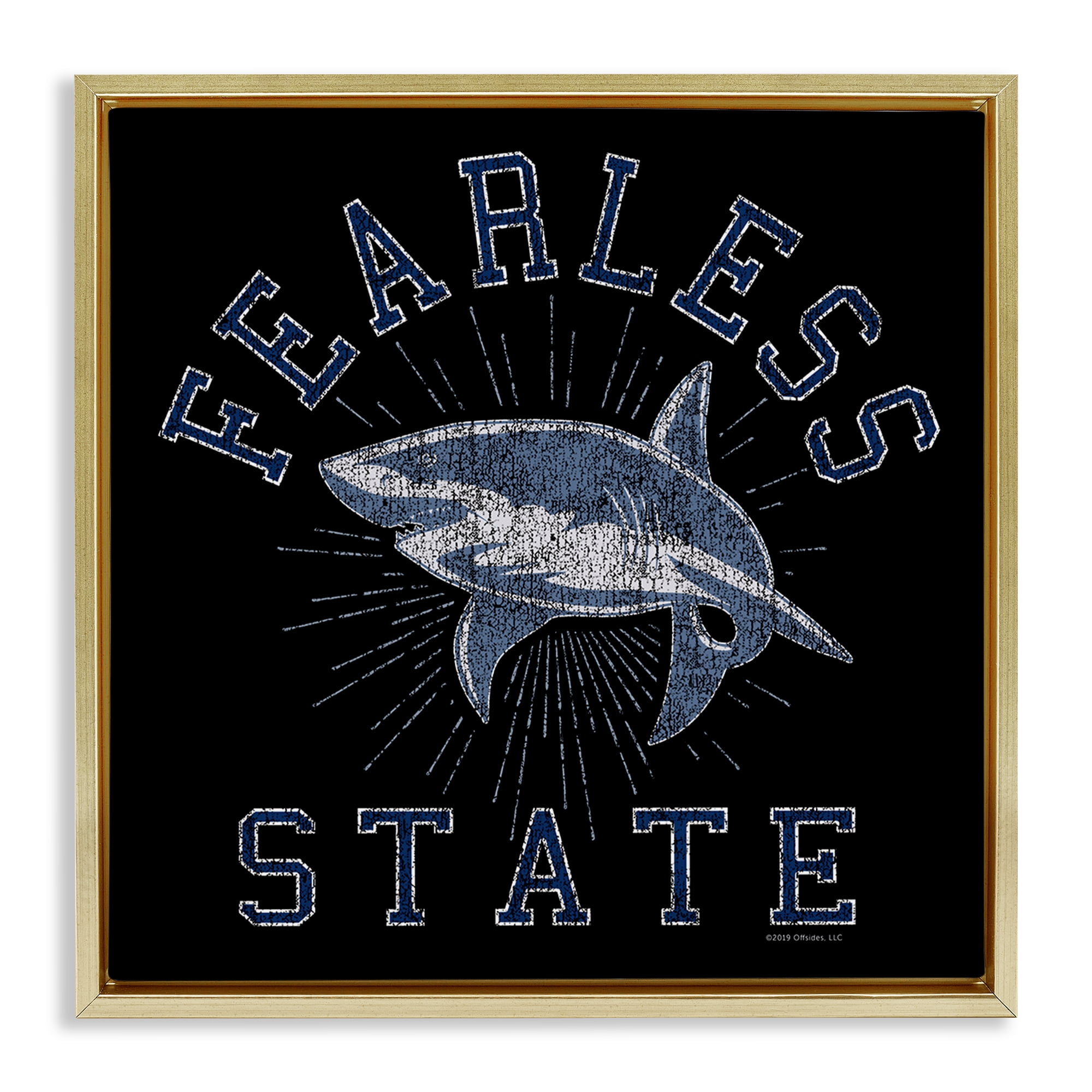 Stupell Industries Fearless State Shark Animals Painting Gold Floater Framed Canvas Art Print Wall Art, 25 x 25