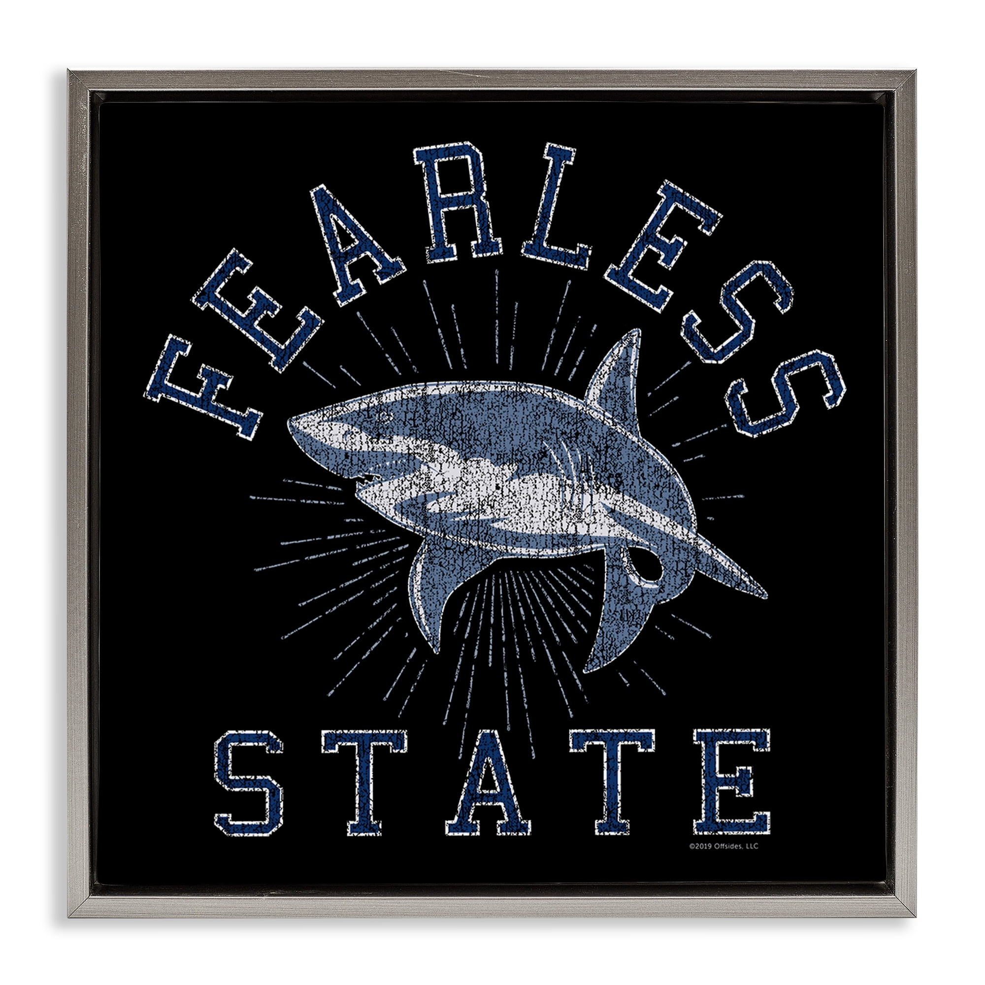 Stupell Industries Fearless State Shark Animals Painting Gray Floater Framed Canvas Art Print Wall Art, 18 x 18