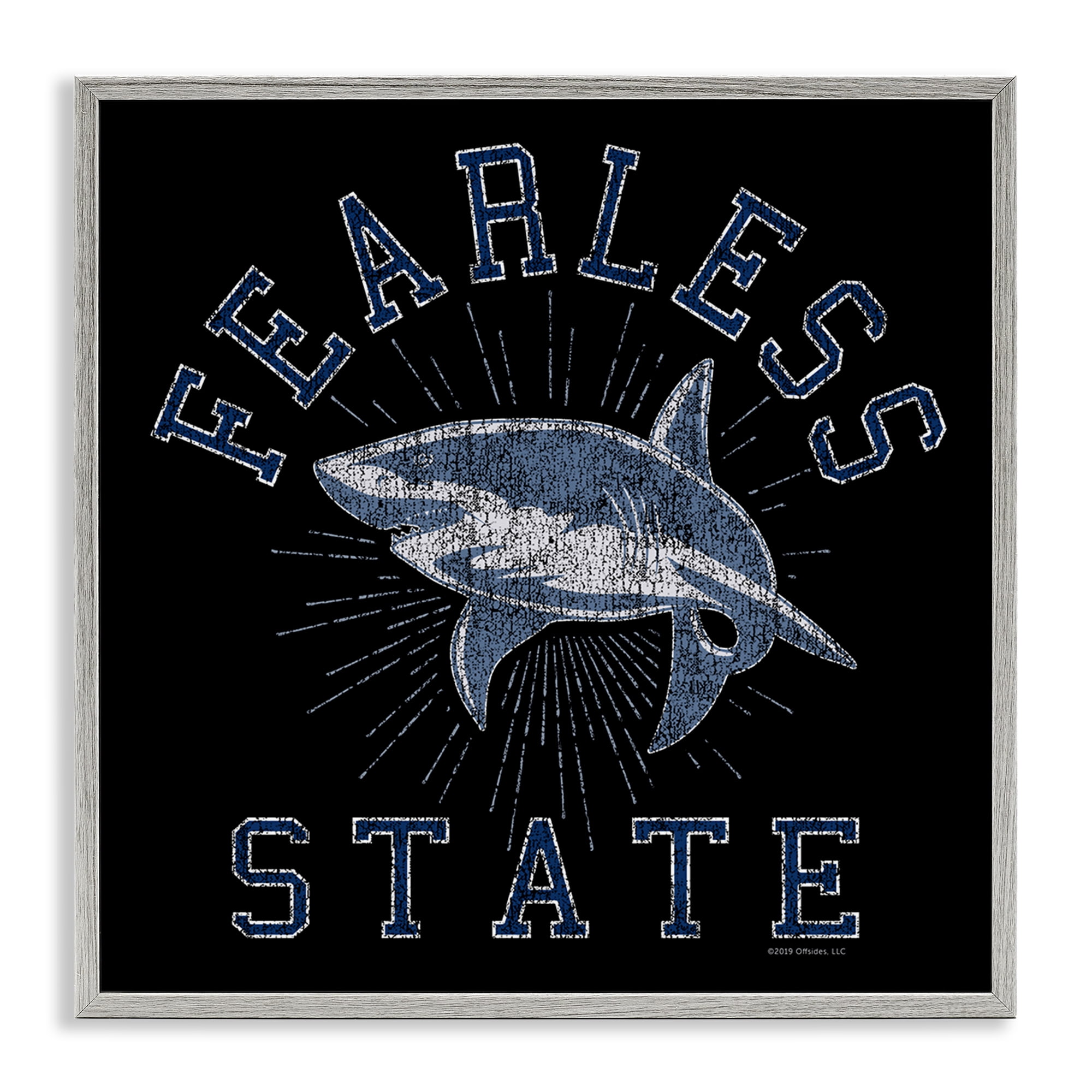 Stupell Industries Fearless State Shark Animals Painting Gray Framed Art Print Wall Art, 17 x 17