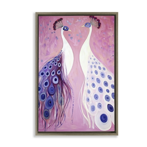 Stupell Industries Feather Coats Peacocks Brown Framed Floater Canvas Wall Art design by Annabelle Hall, 31 x 21