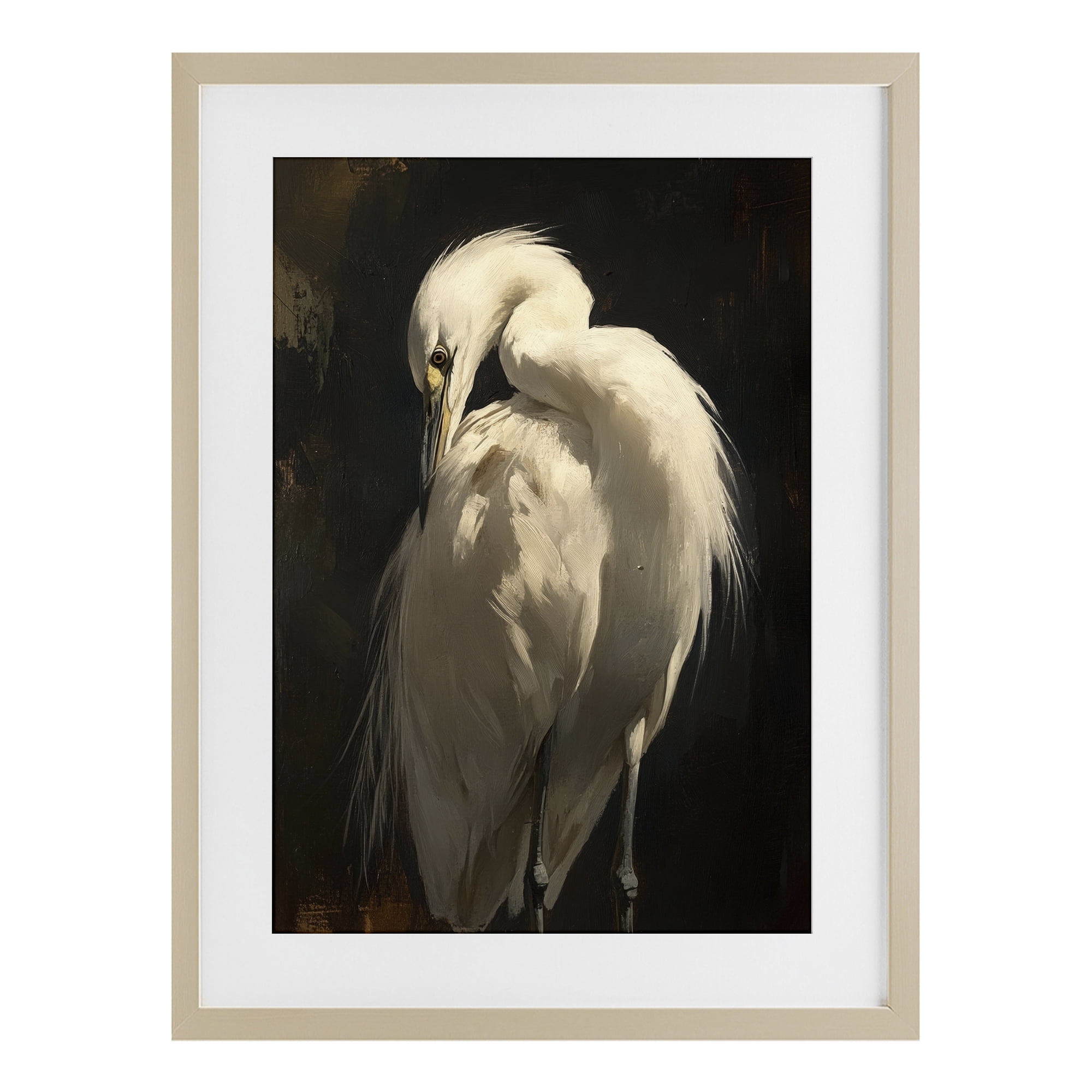 Stupell Industries Feathered Egret in Soft Light Birch Framed Print Under Glass, design by Petal Prints Design