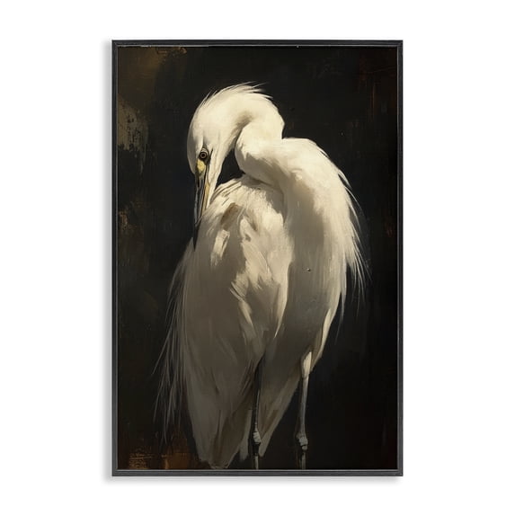 Stupell Industries Coastal Feathered Egret in Soft Light Black Framed Giclee Art, 12 x 18, by Petals Prints Design