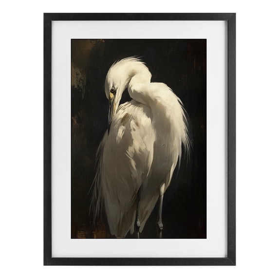 Stupell Industries Coastal Feathered Egret in Soft Light Black Framed Print Under Glass, 14 x 20, by Petals Prints Design