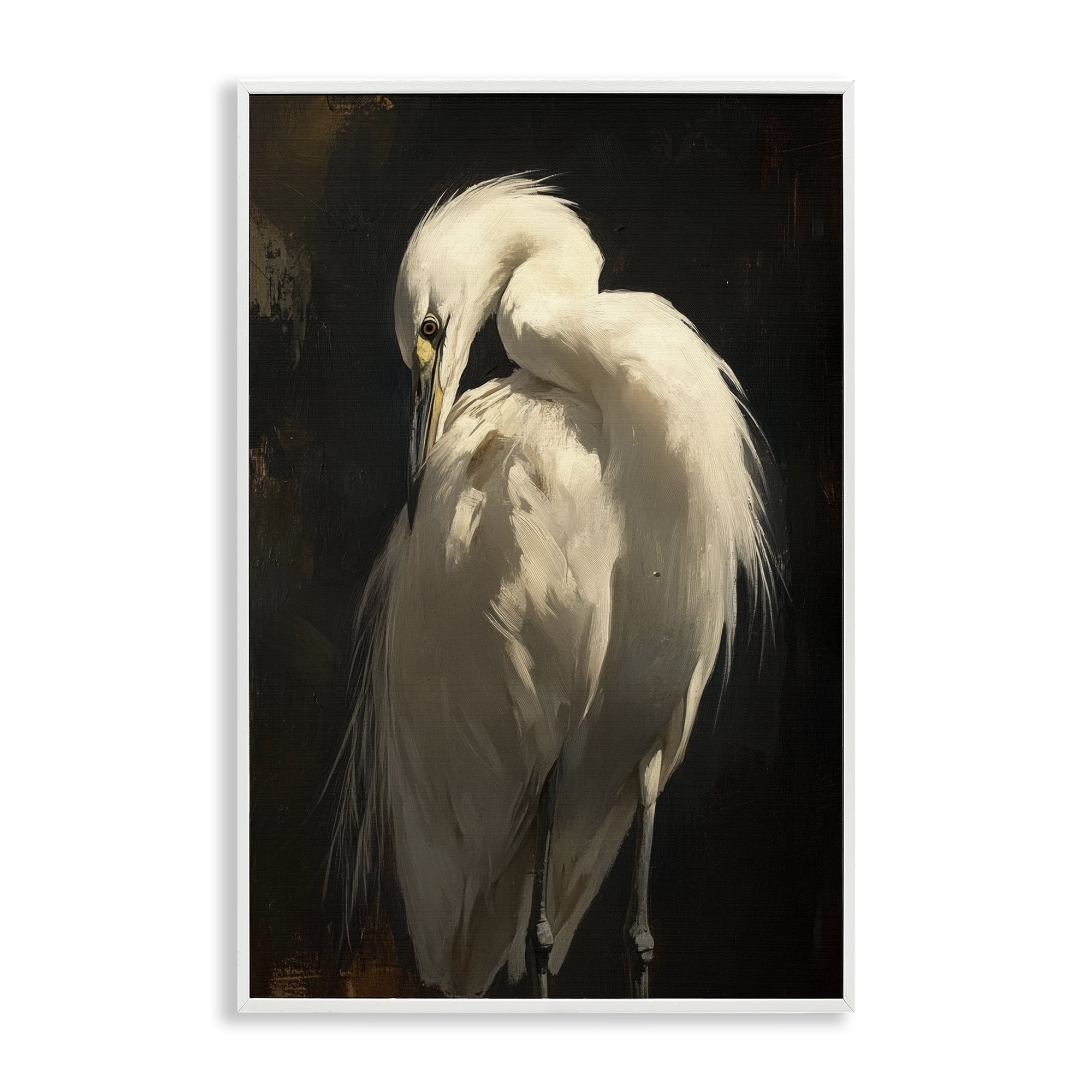 Stupell Industries Feathered Egret in Soft Light White Framed Giclee Art, design by Petal Prints Design