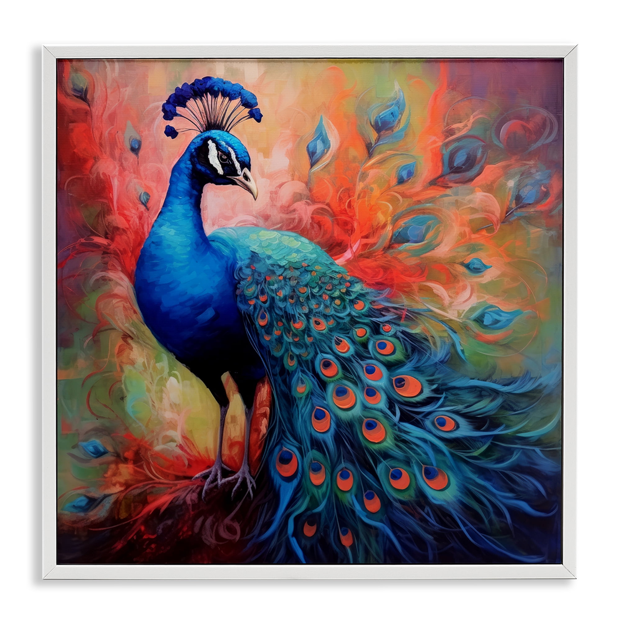 Stupell Industries Feathered Fantasy Peacock Animals Painting White Framed Art Print Wall Art, 24 x 24