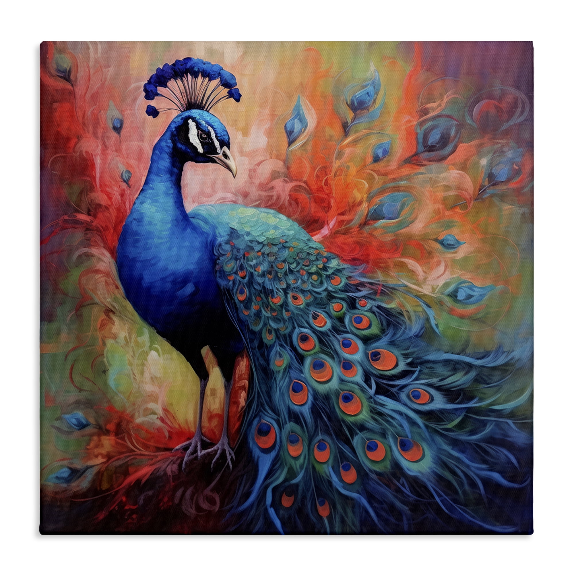 Stupell Industries Feathered Fantasy Peacock Animals Painting Wrapped Canvas Art Print Wall Art, 36 x 36