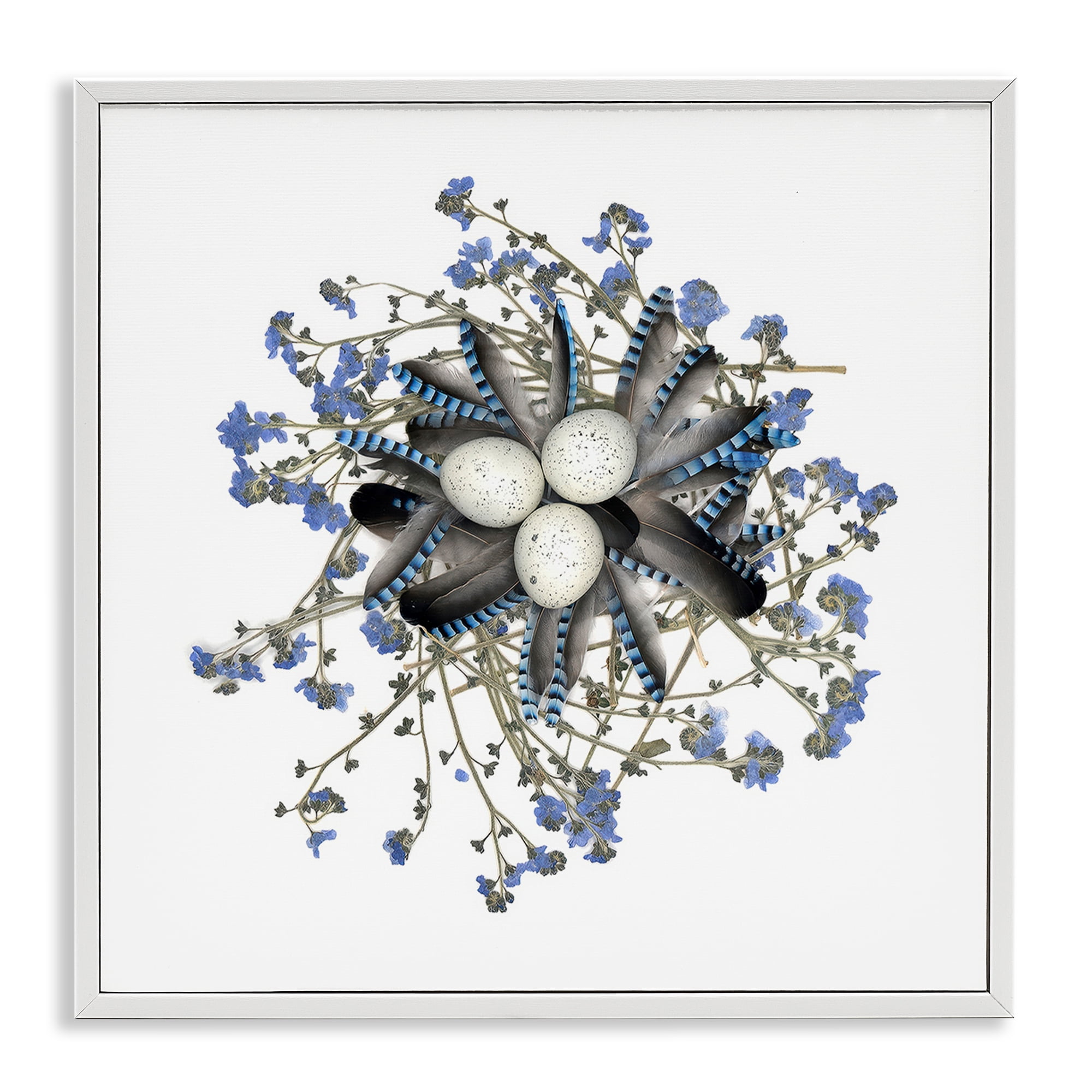 Stupell Industries Feathered Nest & Blue Florals White Framed Giclee Art, design by Beth Adoette