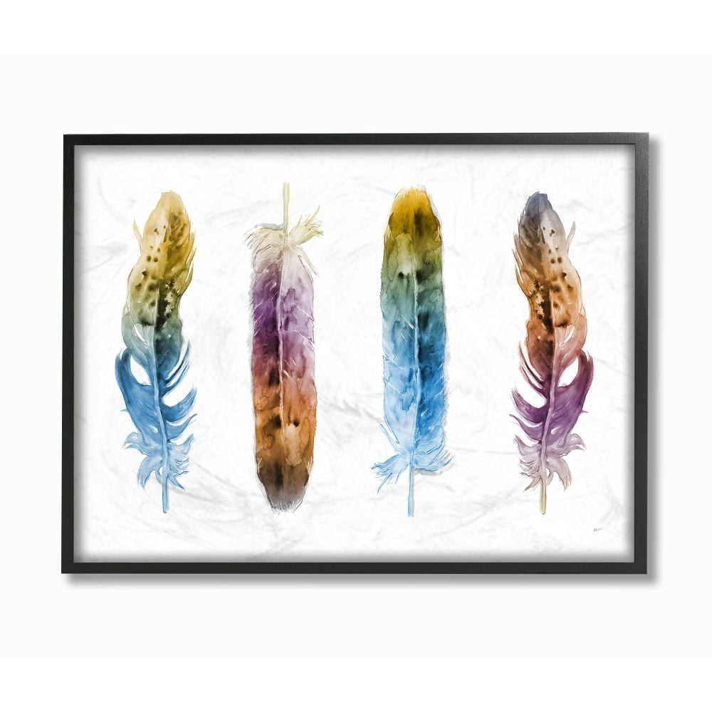 Stupell Industries Feathers In Watercolor Design Black Framed Art Print Wall Art, 11x14, by Third and Wall