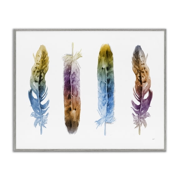 Stupell Industries Eclectic Feathers In Watercolor Gray Framed Giclee Art, 14 x 11, by Patti Mann