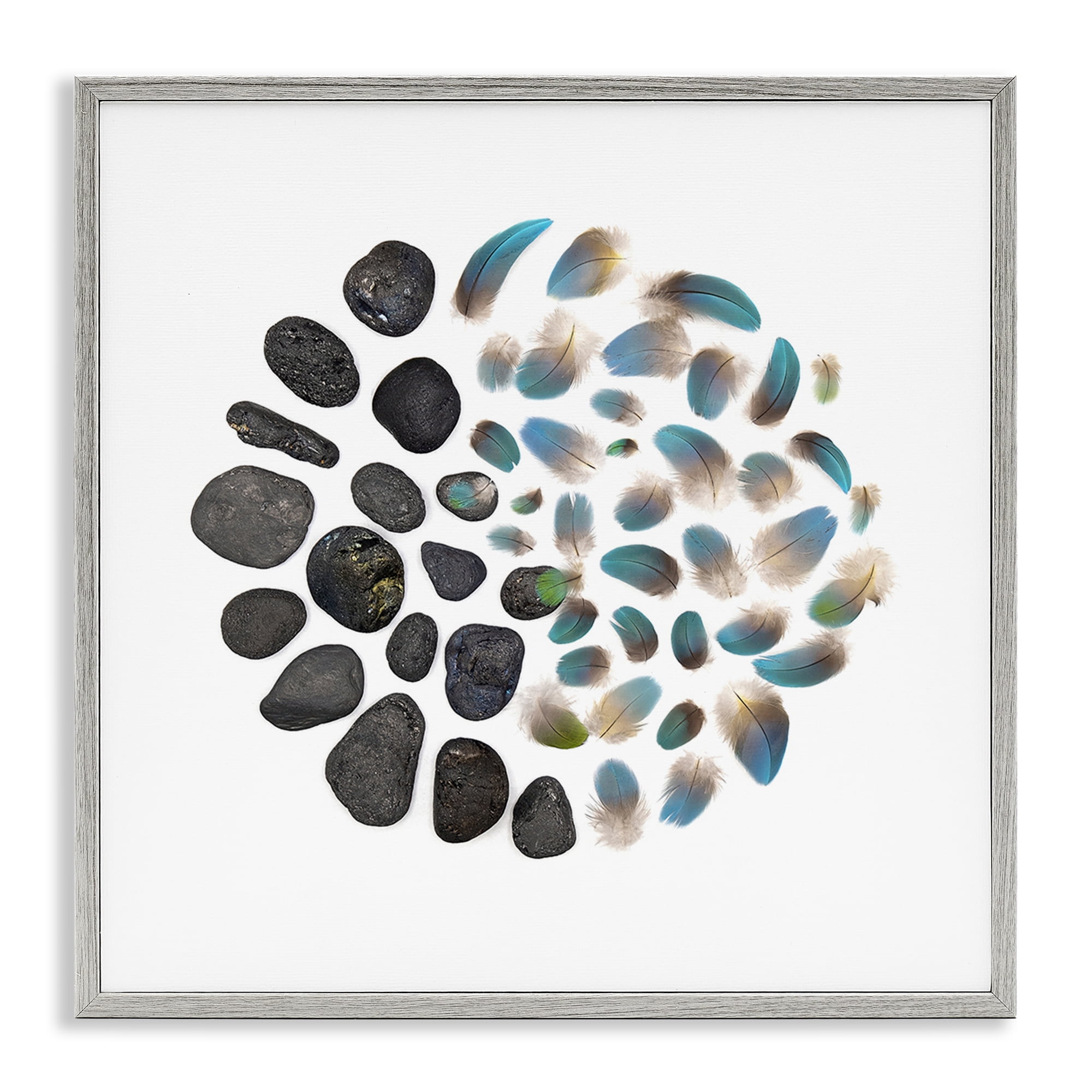 Stupell Industries Feathers & Rocks Collection Gray Framed Giclee Art, design by Beth Adoette