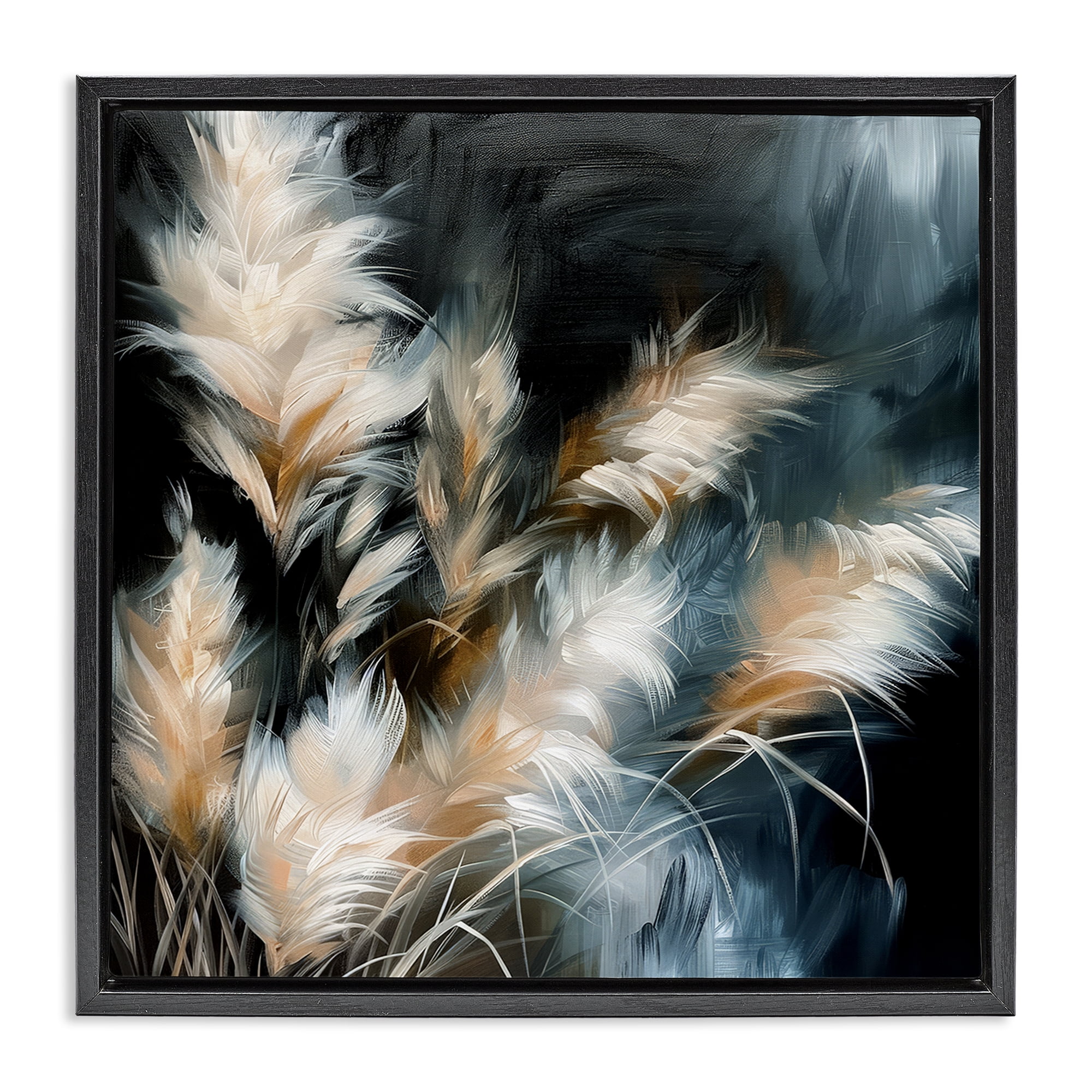 Stupell Industries Feathery Windblown Wheat Plants & Flowers Painting Black Floater Framed Canvas Art Print Wall Art, 25 x 25
