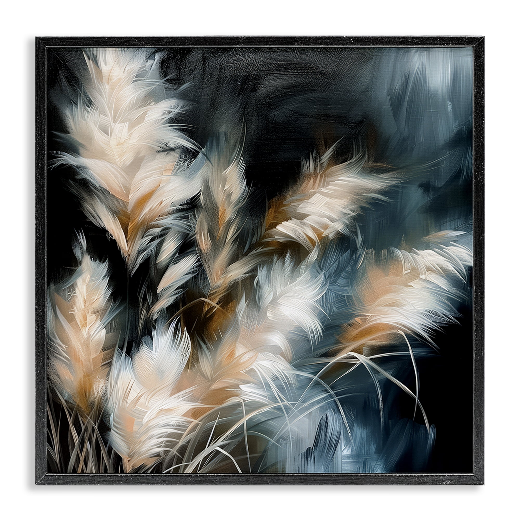 Stupell Industries Feathery Windblown Wheat Plants & Flowers Painting Black Framed Art Print Wall Art, 17 x 17