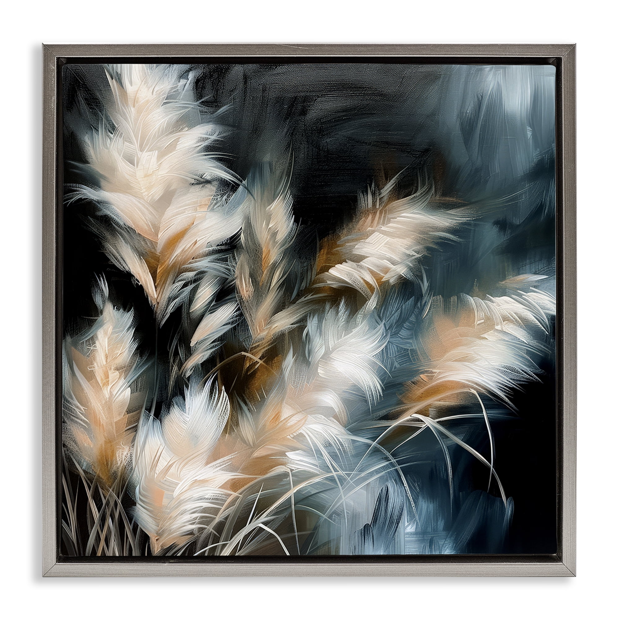 Stupell Industries Feathery Windblown Wheat Plants & Flowers Painting Gray Floater Framed Canvas Art Print Wall Art, 25 x 25