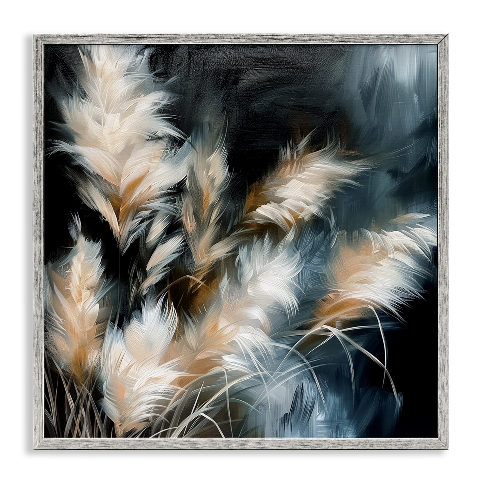 Stupell Industries Feathery Windblown Wheat Plants & Flowers Painting Gray Framed Art Print Wall Art, 17 x 17