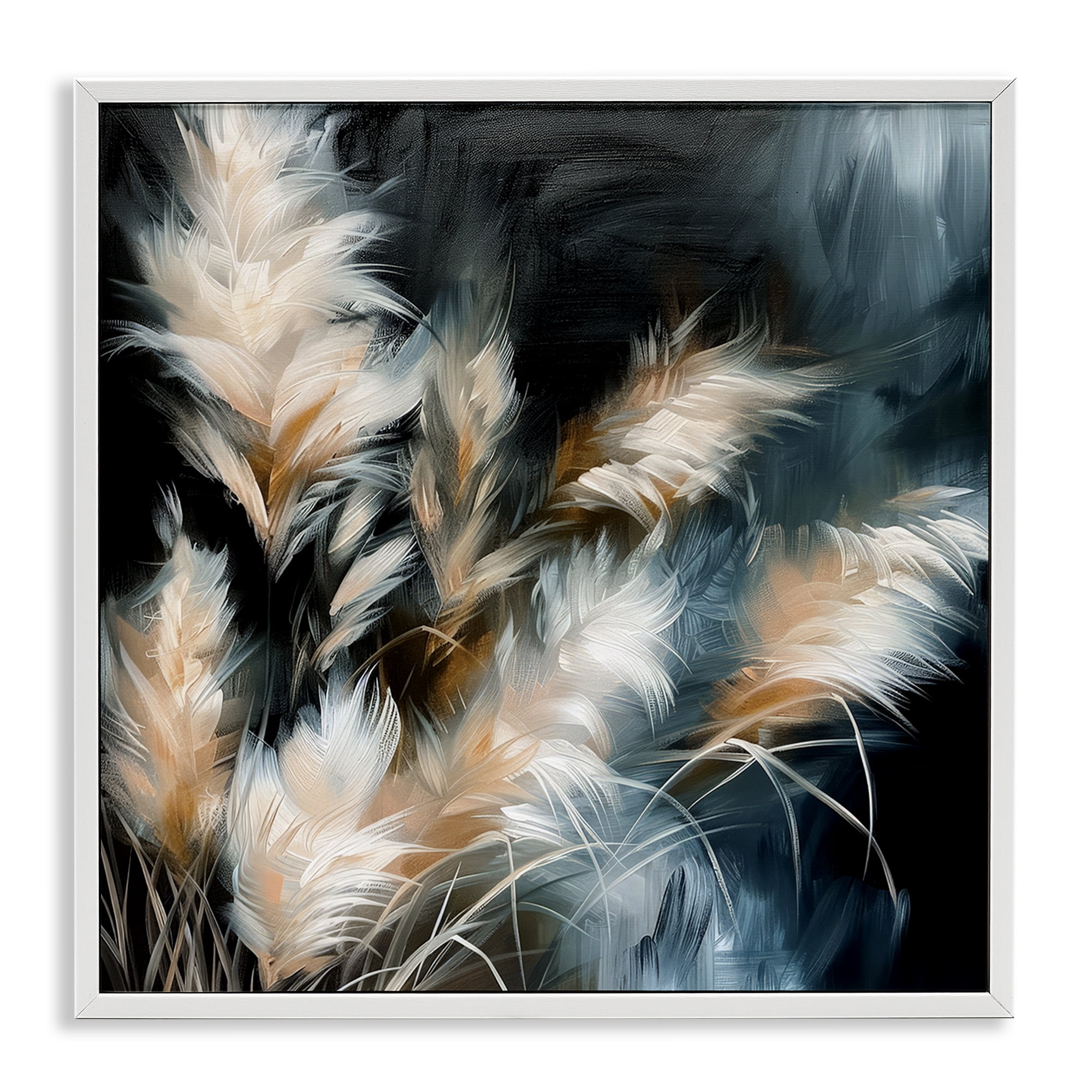 Stupell Industries Feathery Windblown Wheat Plants & Flowers Painting White Framed Art Print Wall Art, 12 x 12