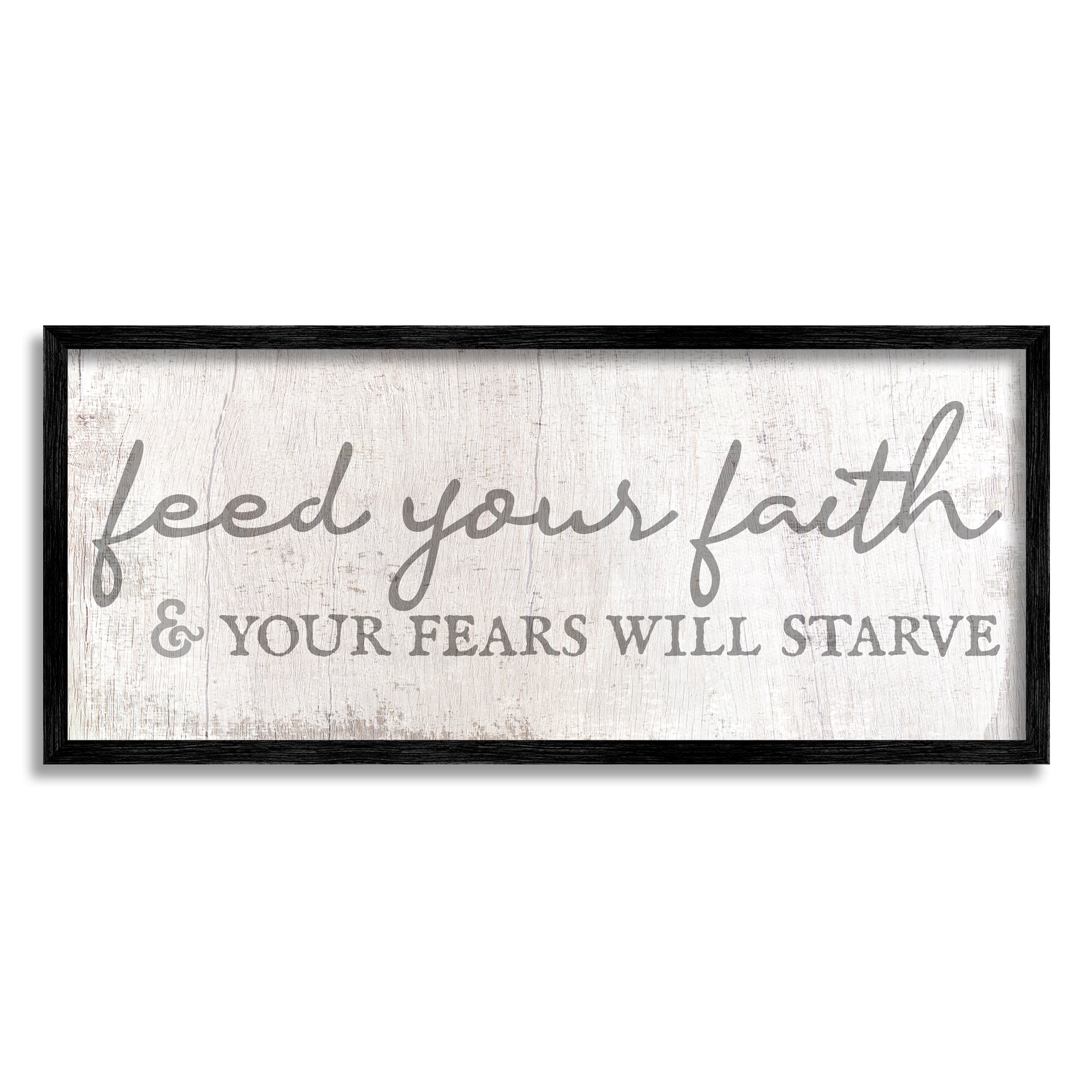 Stupell Industries Feed Your Faith Spiritual Religious Painting Black Framed Art Print Wall Art, 30 x 13