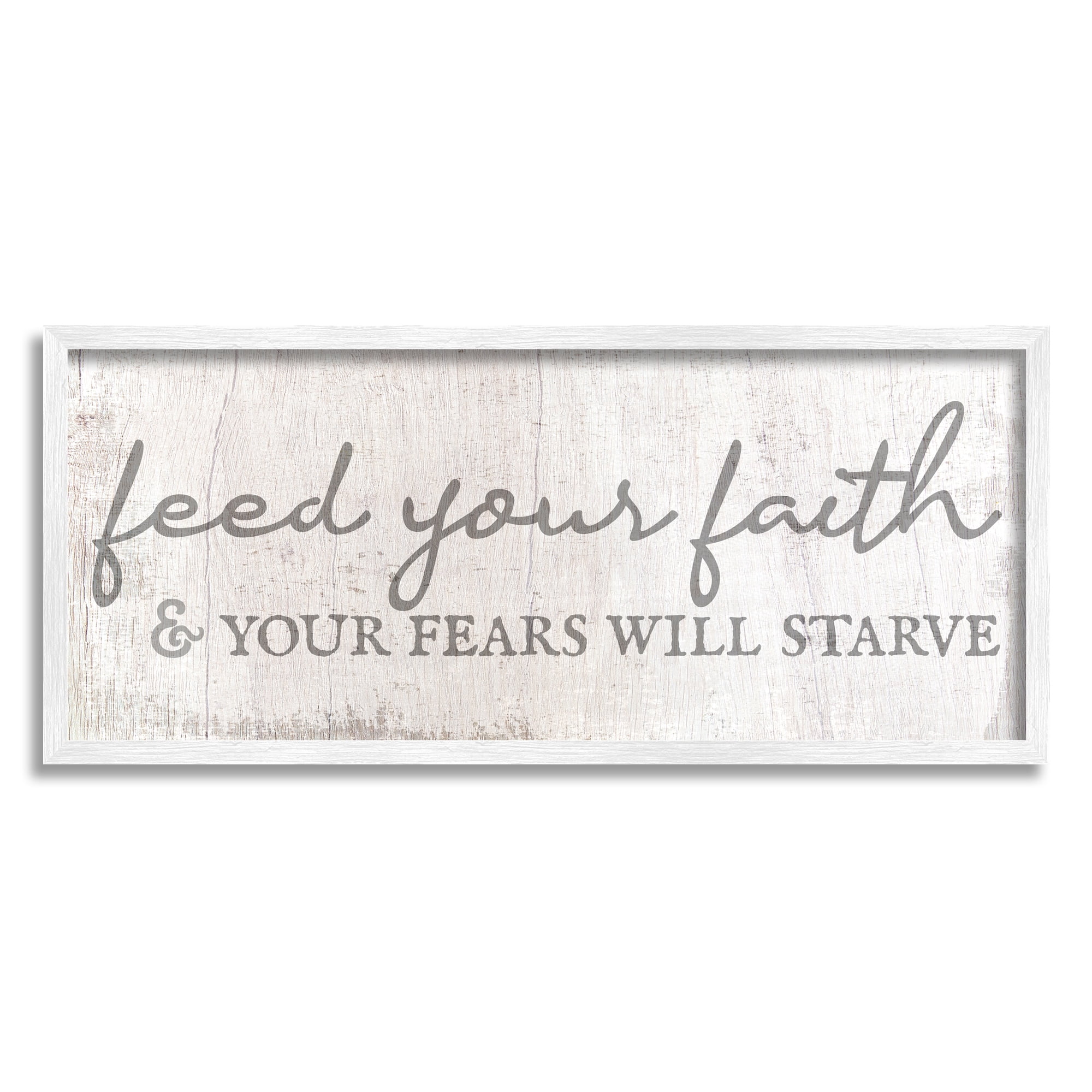 Stupell Industries Feed Your Faith Spiritual Religious Painting White Framed Art Print Wall Art, 24 x 10