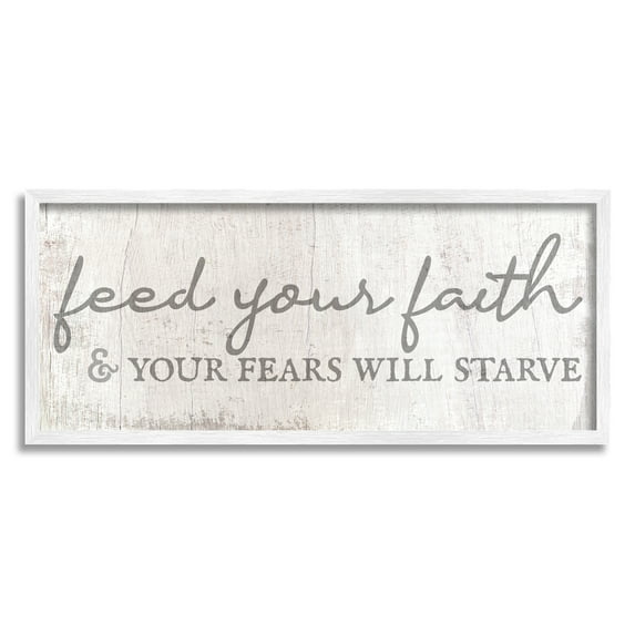 Stupell Industries Feed Your Faith Spiritual Religious Painting White Framed Art Print Wall Art, 30 x 13