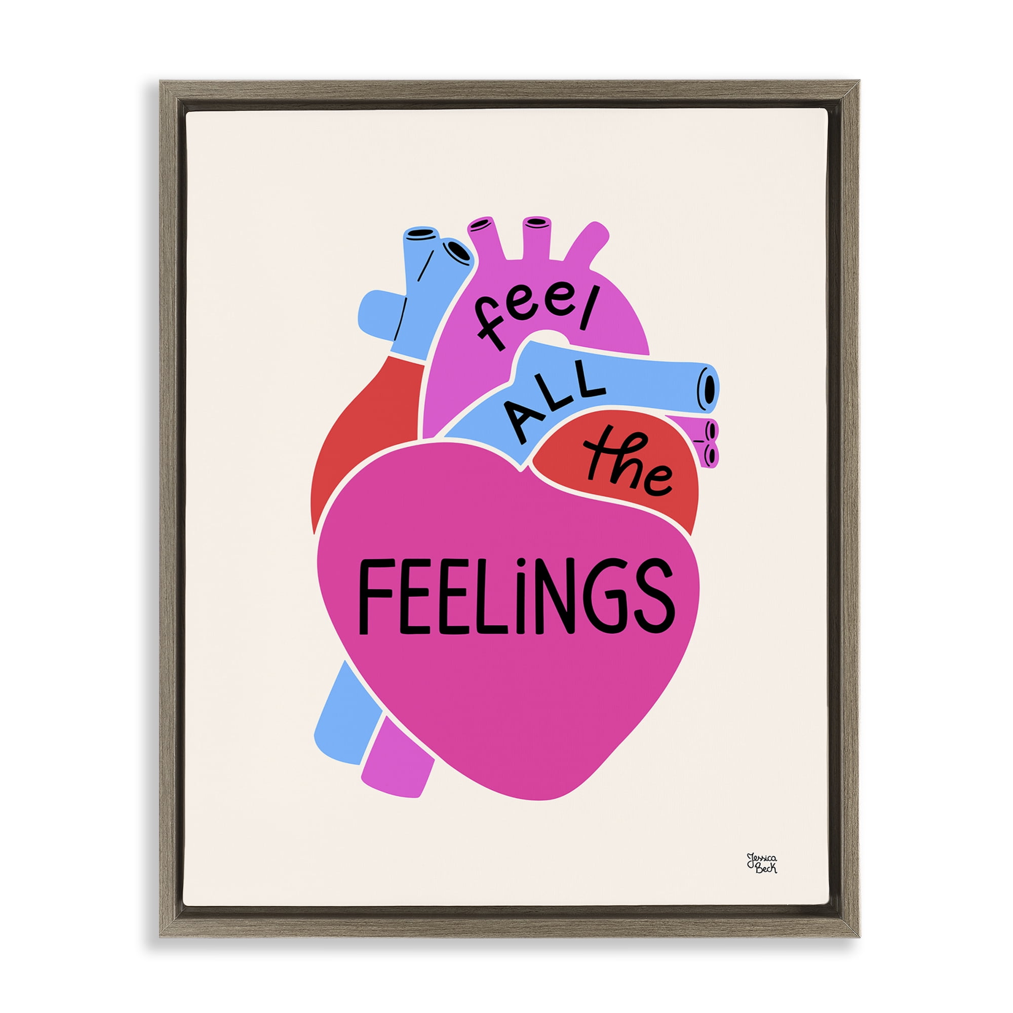Stupell Industries Feel All The Feelings Text & Numbers Painting Brown Floater Framed Canvas Art Print Wall Art, 17 x 21