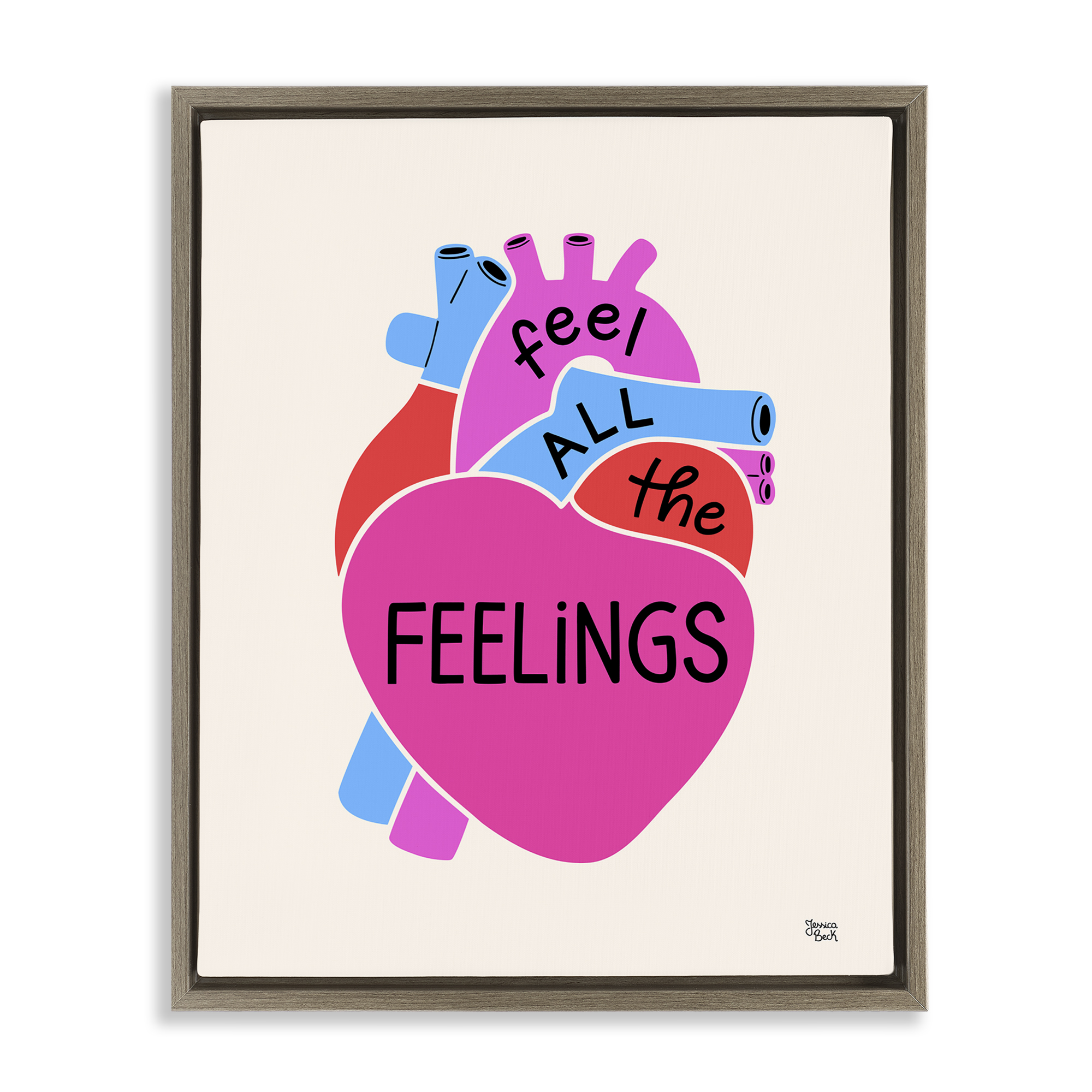 Stupell Industries Feel All The Feelings Text & Numbers Painting Brown Floater Framed Canvas Art Print Wall Art, 25 x 31