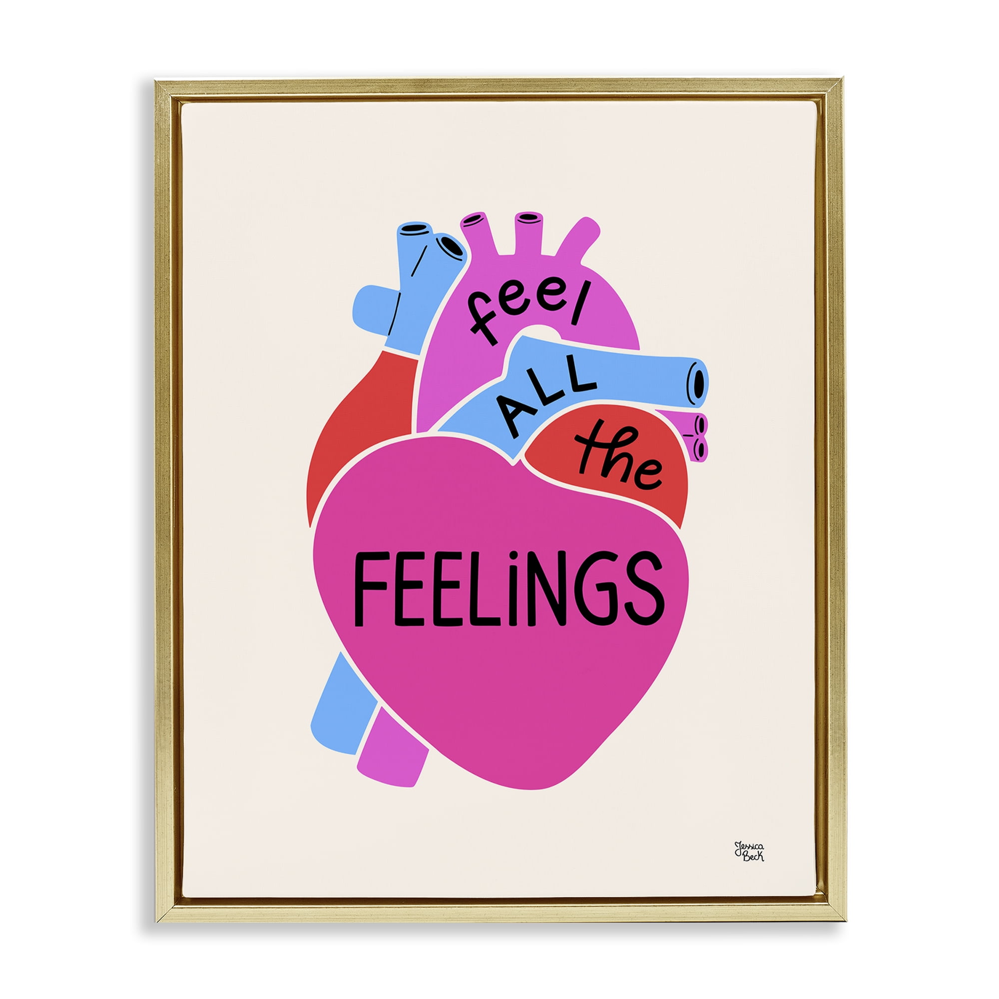 Stupell Industries Feel All The Feelings Text & Numbers Painting Gold Floater Framed Canvas Art Print Wall Art, 17 x 21