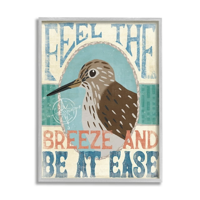 Stupell Industries Feel Breeze Be Ease Nautical Phrase Sandpiper Bird, 11 x 14, Design by Veronique Charron