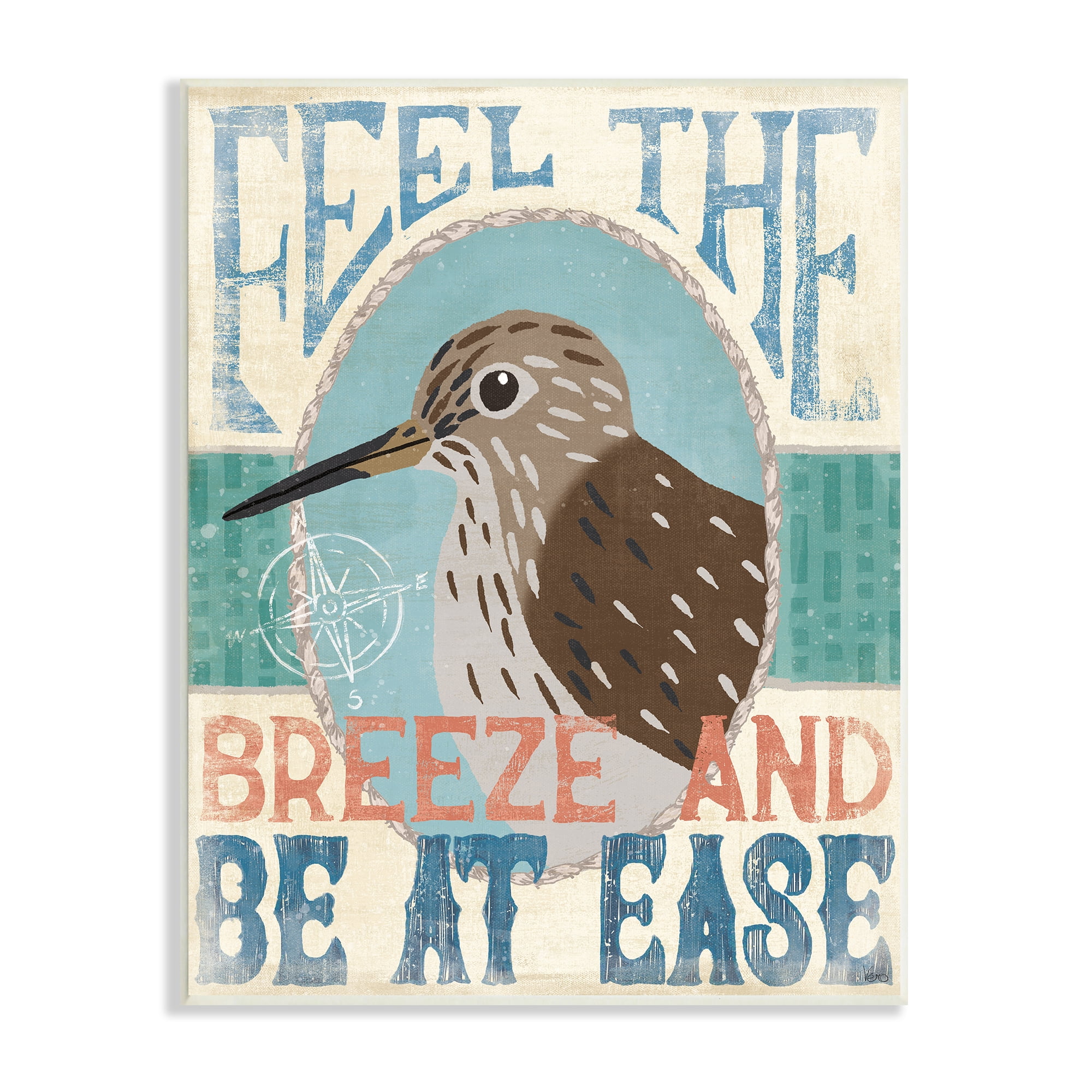 Stupell Industries Feel Breeze Be Ease Nautical Phrase Sandpiper Bird, 13 x 19, Design by Veronique Charron