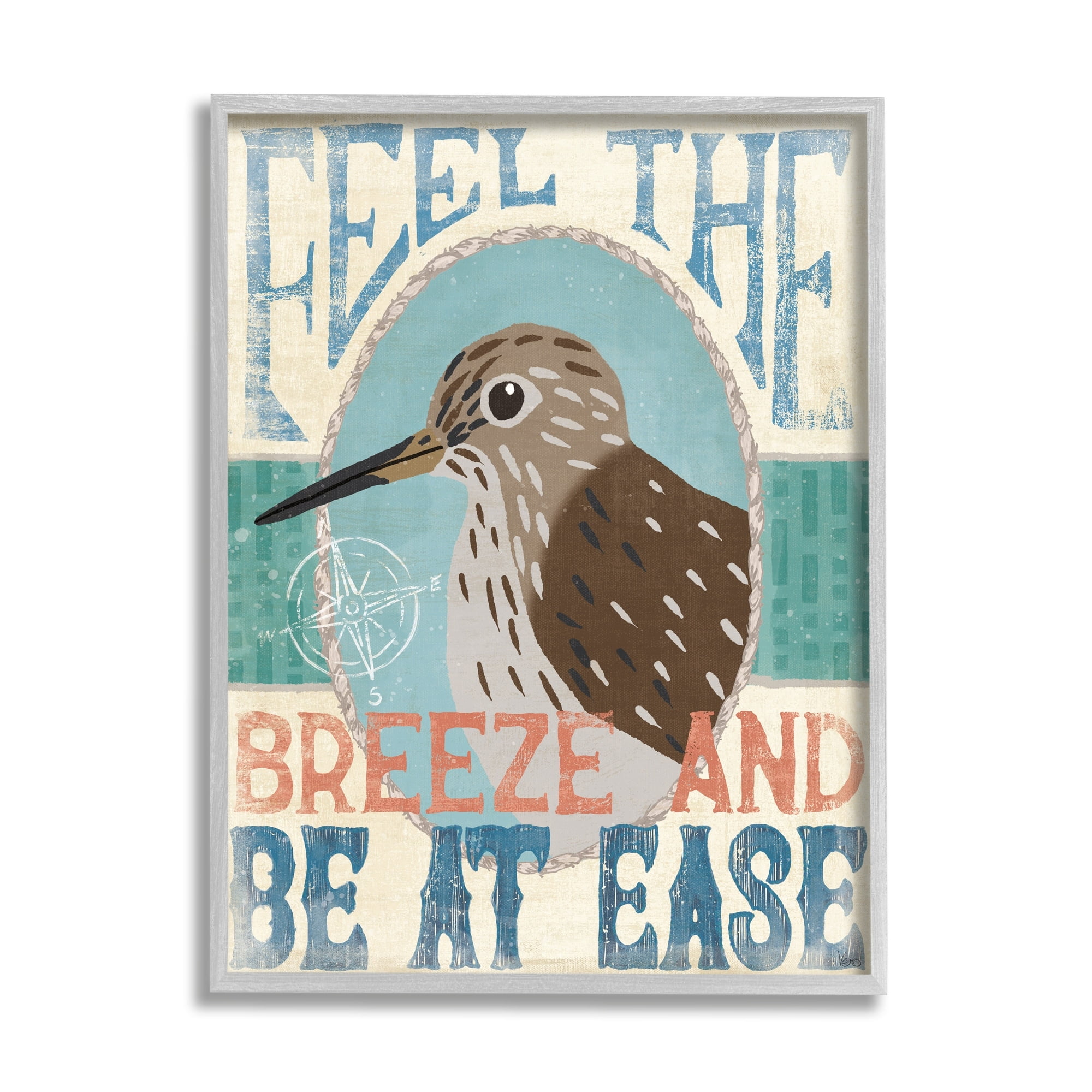 Stupell Industries Feel Breeze Be Ease Nautical Phrase Sandpiper Bird, 16 x 20, Design by Veronique Charron