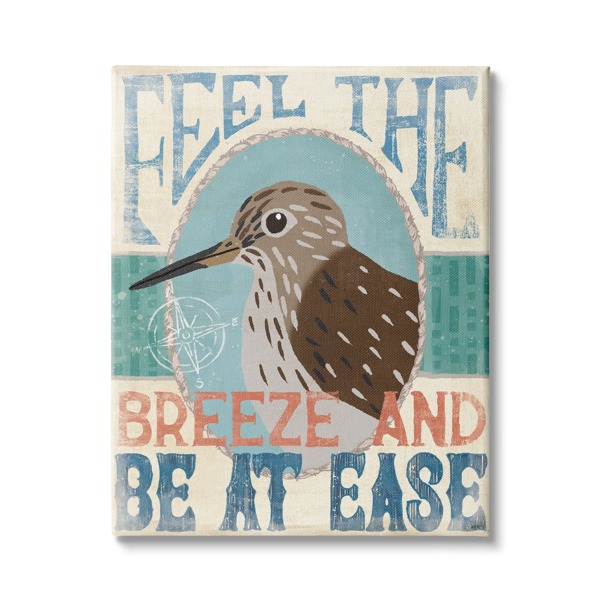 Stupell Industries Feel Breeze Be Ease Nautical Phrase Sandpiper Bird, 16 x 20, Design by Veronique Charron