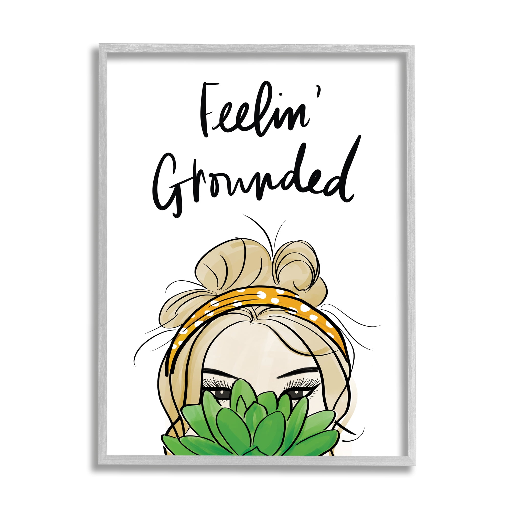 Stupell Industries Feelin' Grounded Phrase Woman With Plant,11 x 14,Designed by Anna Quach