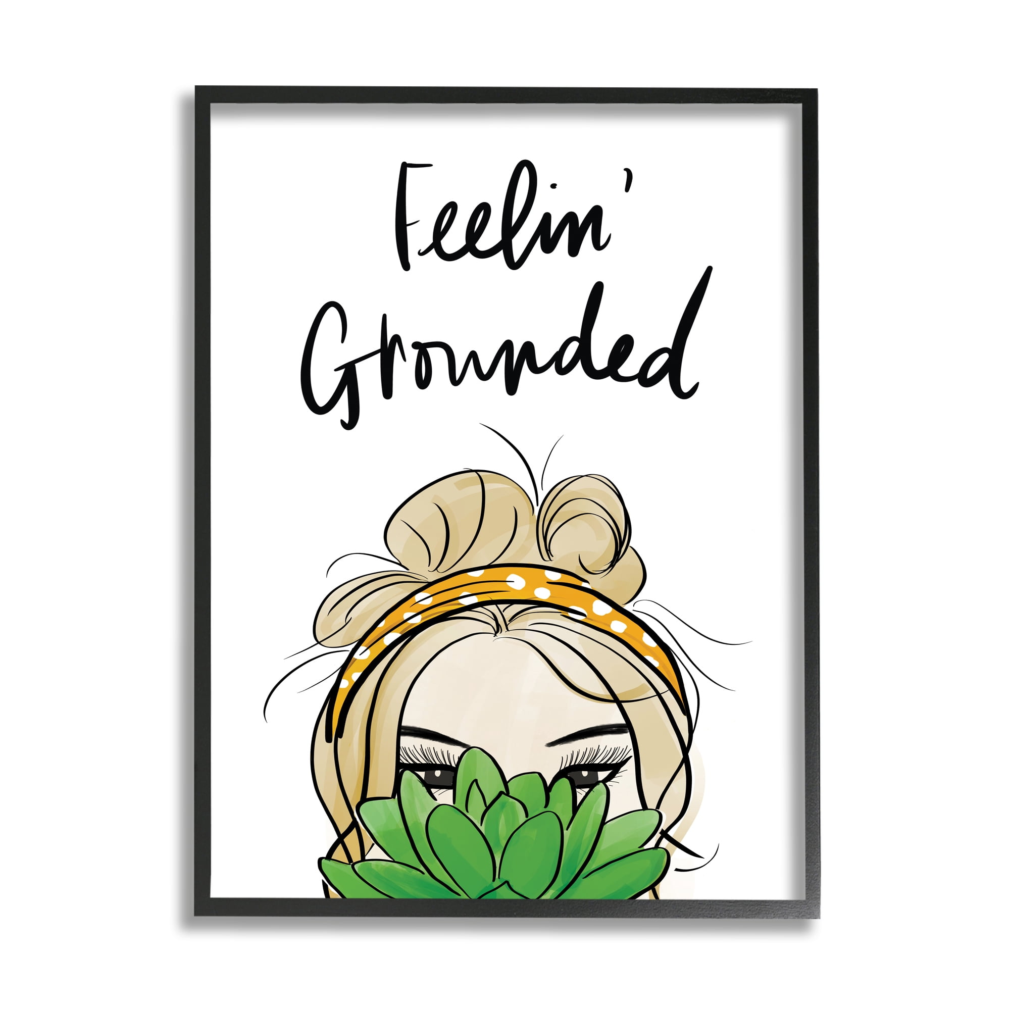 Stupell Industries Feelin' Grounded Phrase Woman With Plant,16 x 20,Designed by Anna Quach