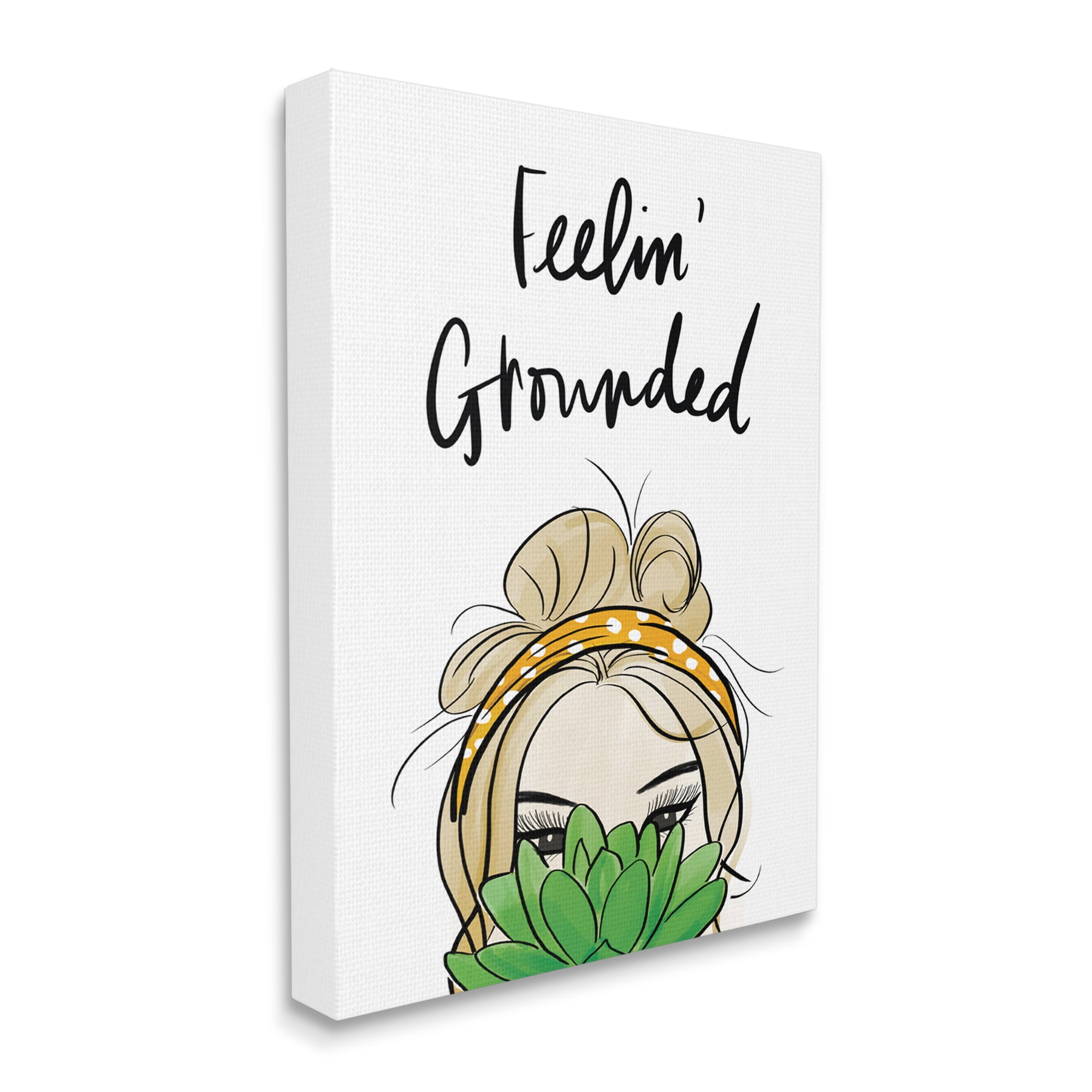 Stupell Industries Feelin' Grounded Phrase Woman With Plant,36 x 48,Designed by Anna Quach