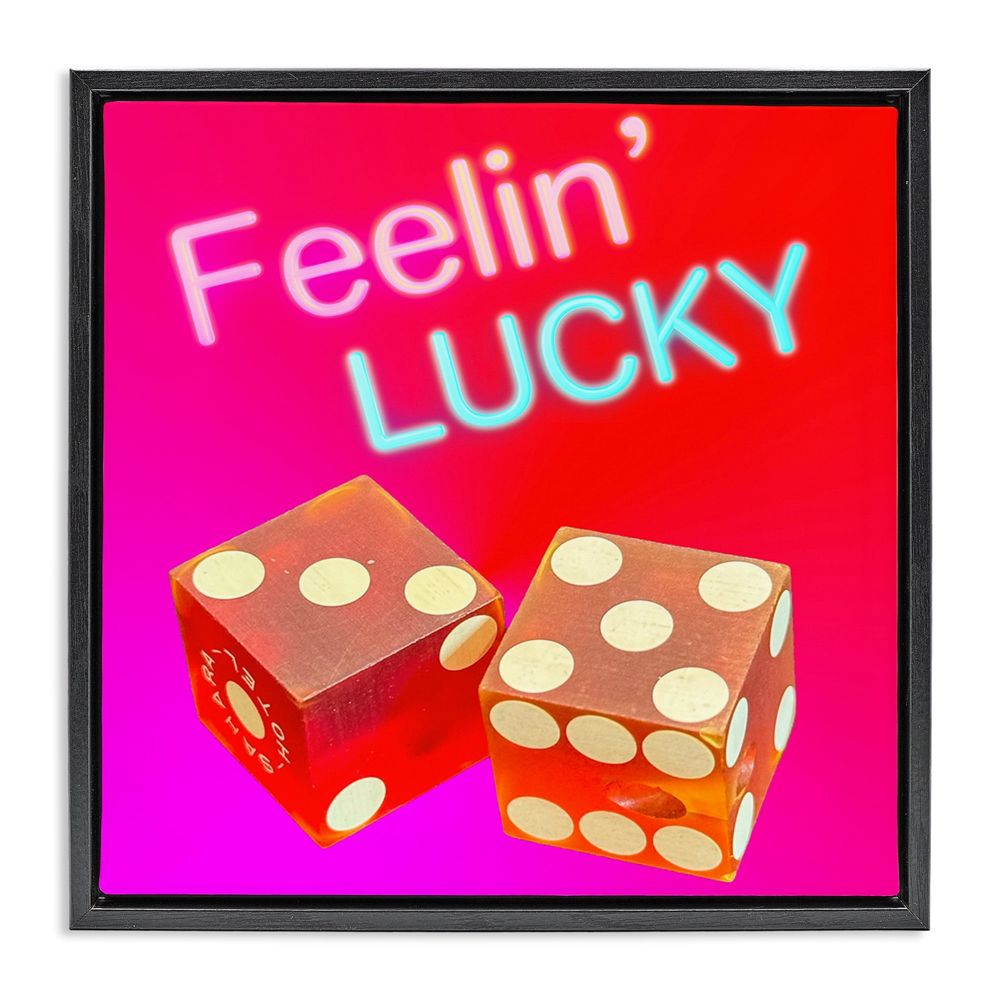 Stupell Industries Feelin' Lucky with Dice Entertainment Painting Black Floater Framed Canvas Art Print Wall Art, 25 x 25