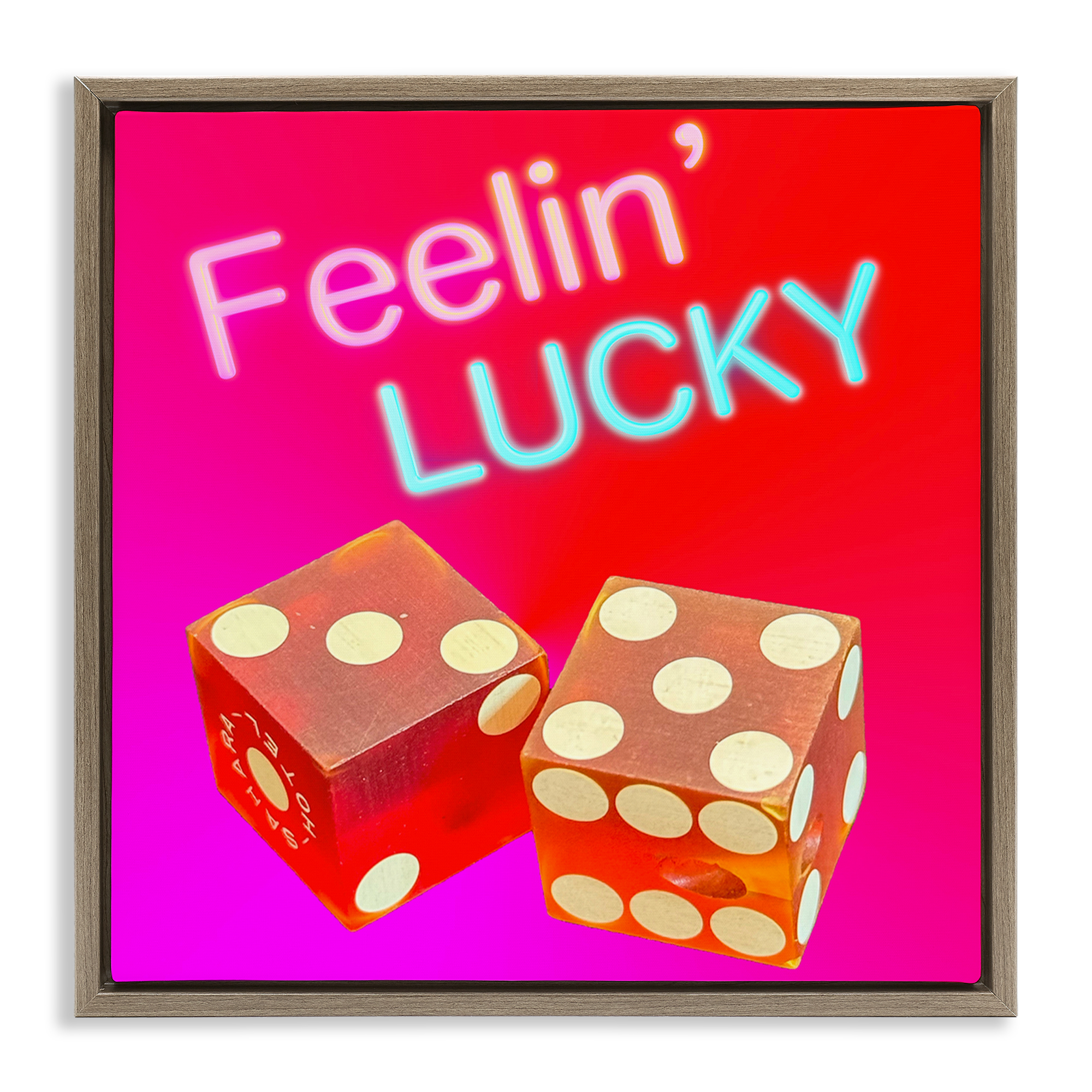 Stupell Industries Feelin' Lucky with Dice Entertainment Painting Brown Floater Framed Canvas Art Print Wall Art, 25 x 25