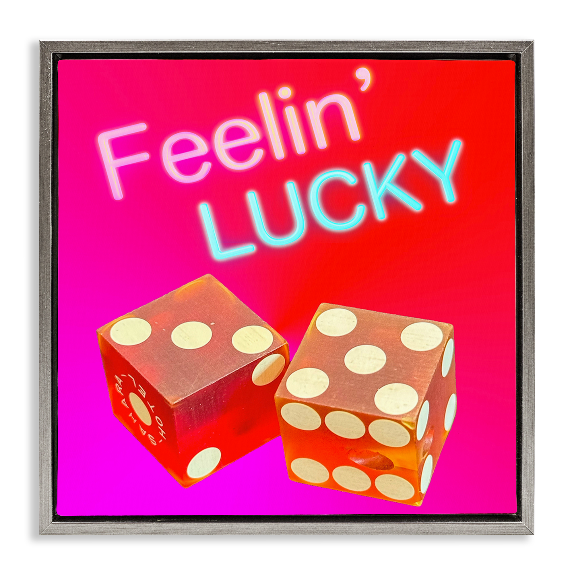 Stupell Industries Feelin' Lucky with Dice Entertainment Painting Gray Floater Framed Canvas Art Print Wall Art, 25 x 25