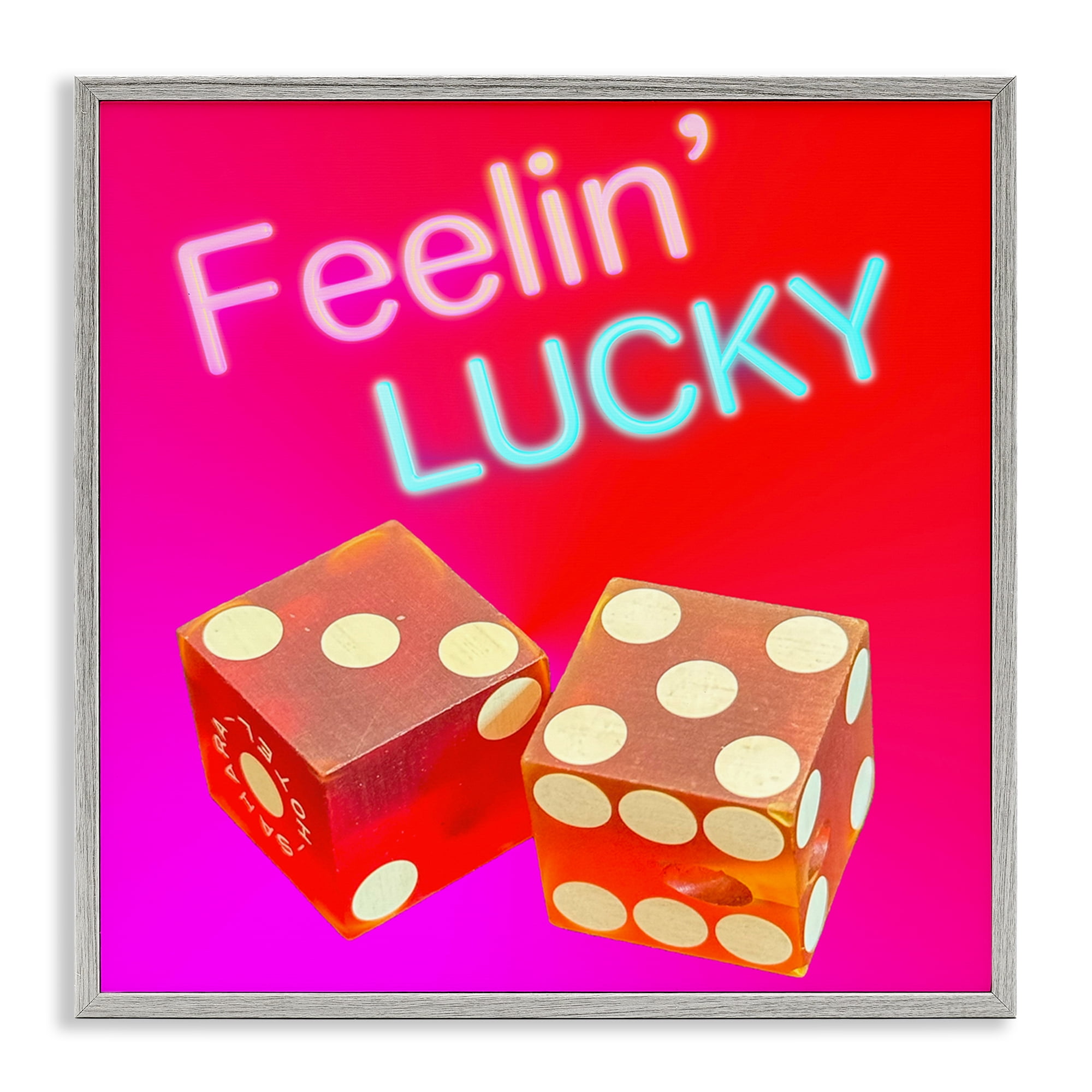 Stupell Industries Feelin' Lucky with Dice Entertainment Painting Gray Framed Art Print Wall Art, 12 x 12