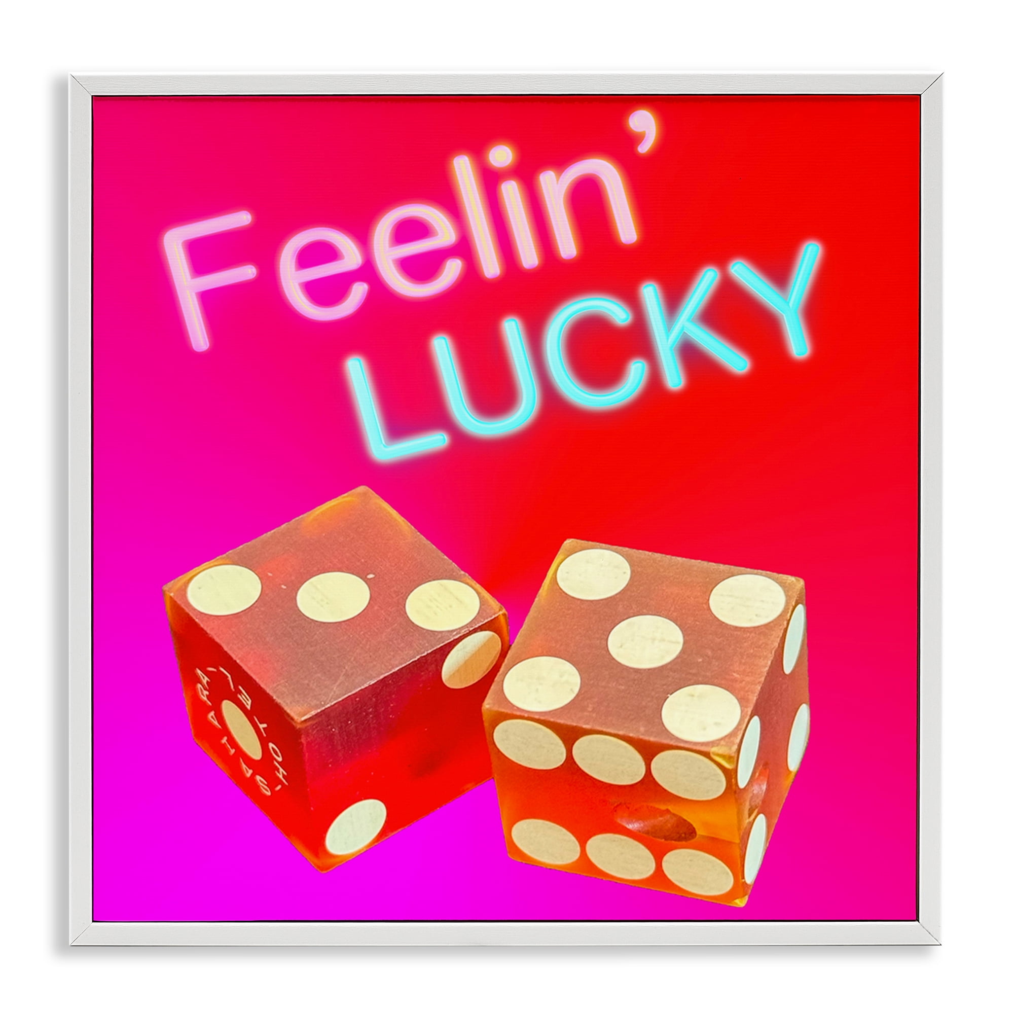 Stupell Industries Feelin' Lucky with Dice Entertainment Painting White Framed Art Print Wall Art, 12 x 12