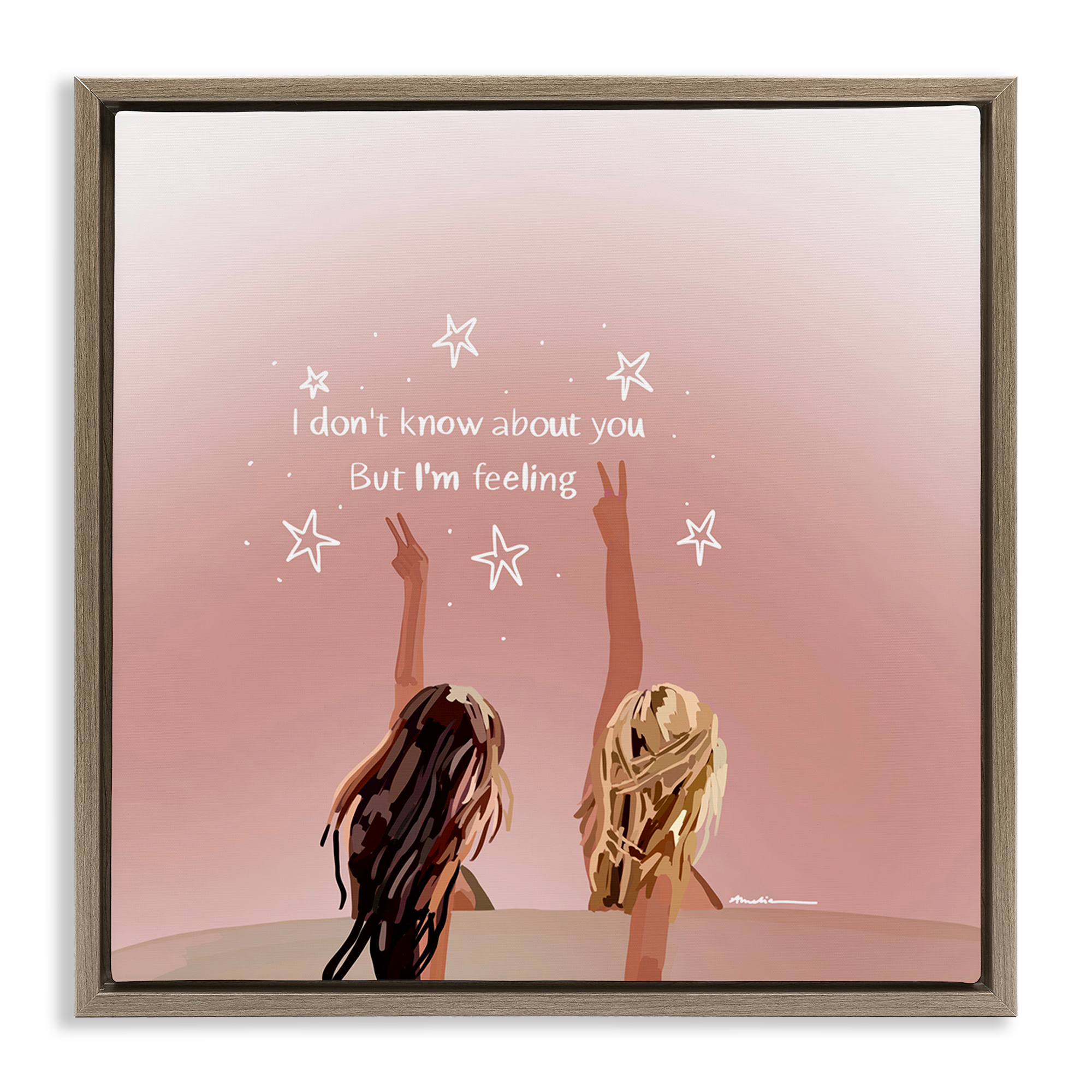 Stupell Industries Feeling 22 Lyrics People Painting Brown Floater Framed Canvas Art Print Wall Art, 25 x 25