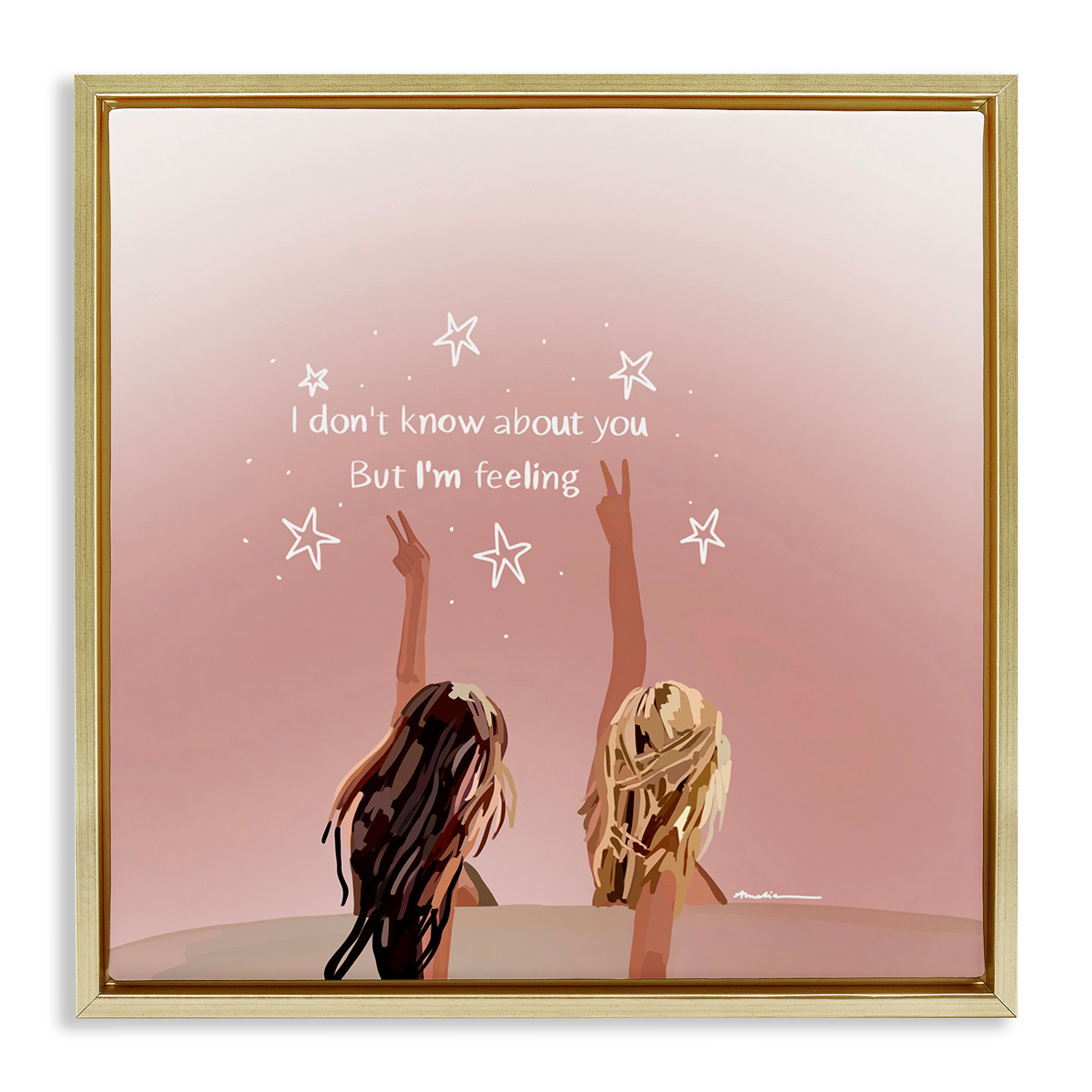 Stupell Industries Feeling 22 Lyrics People Painting Gold Floater Framed Canvas Art Print Wall Art, 18 x 18
