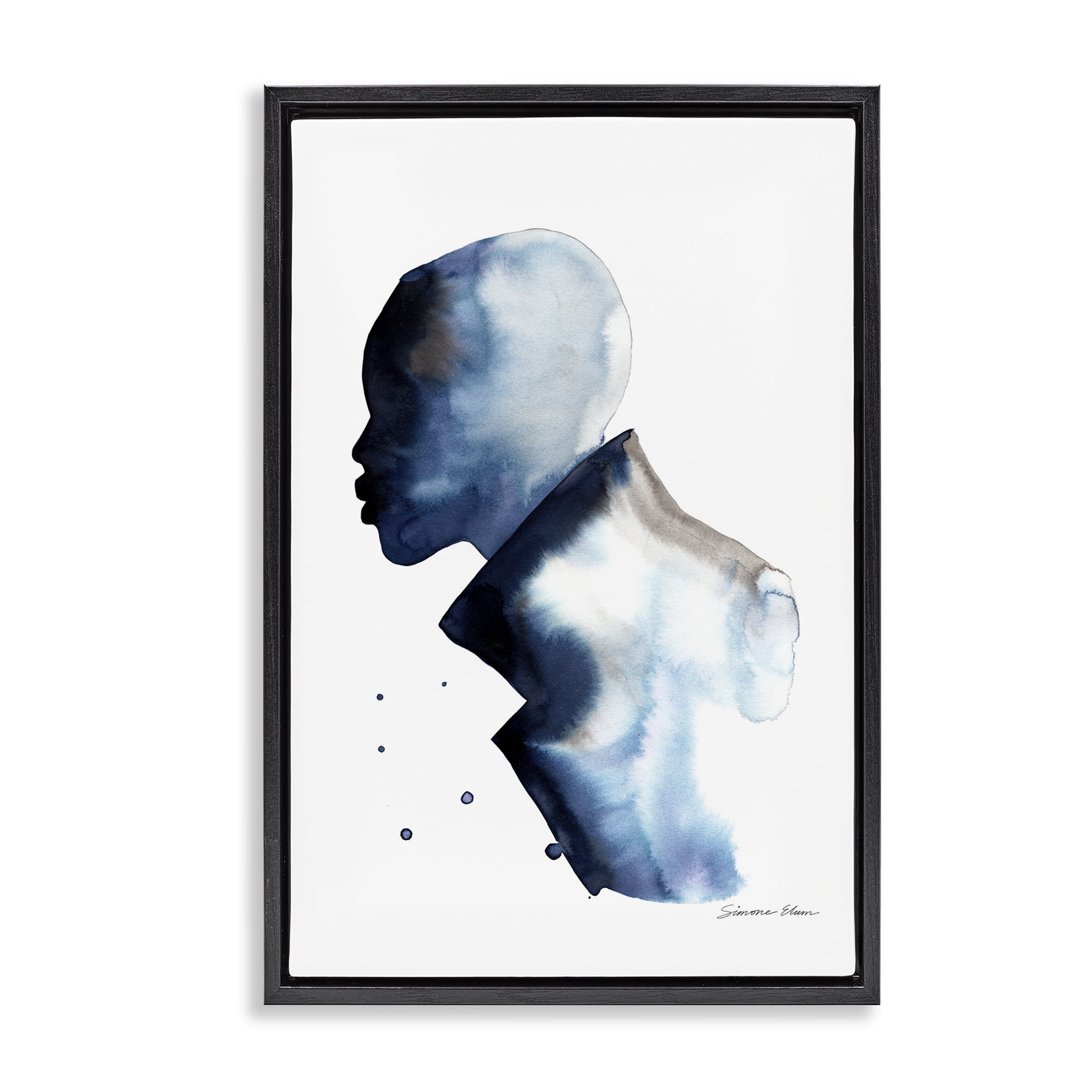 Stupell Industries Feeling Blue Portrait Silhouette Black Framed Floater Canvas Wall Art, design by Simone Elum