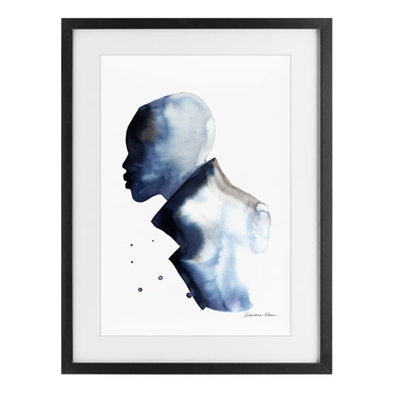 Stupell Industries Modern Feeling Blue Portrait Silhouette Black Framed Print Under Glass, 14 x 20, by Simone Elum