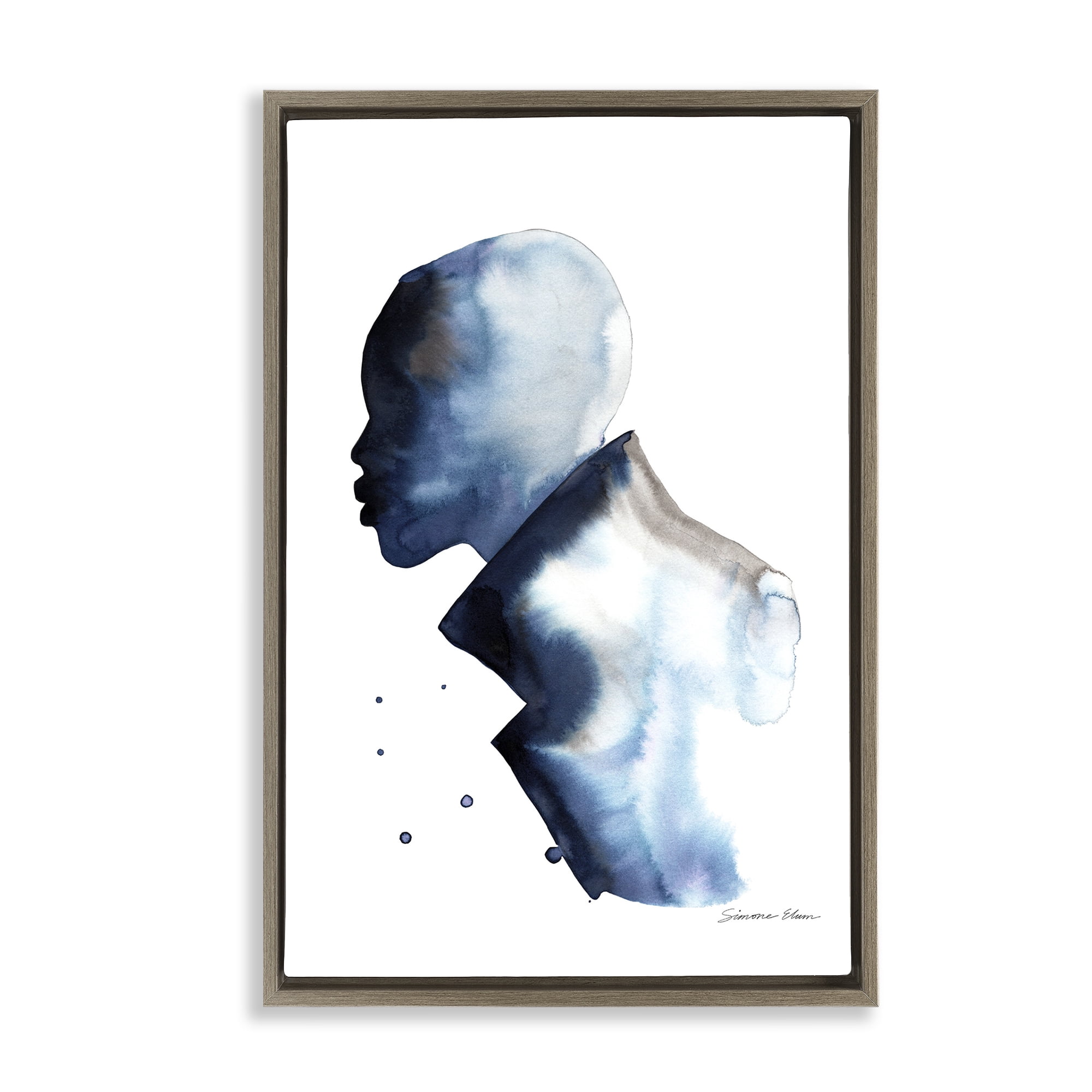 Stupell Industries Feeling Blue Portrait Silhouette Brown Framed Floater Canvas Wall Art, design by Simone Elum