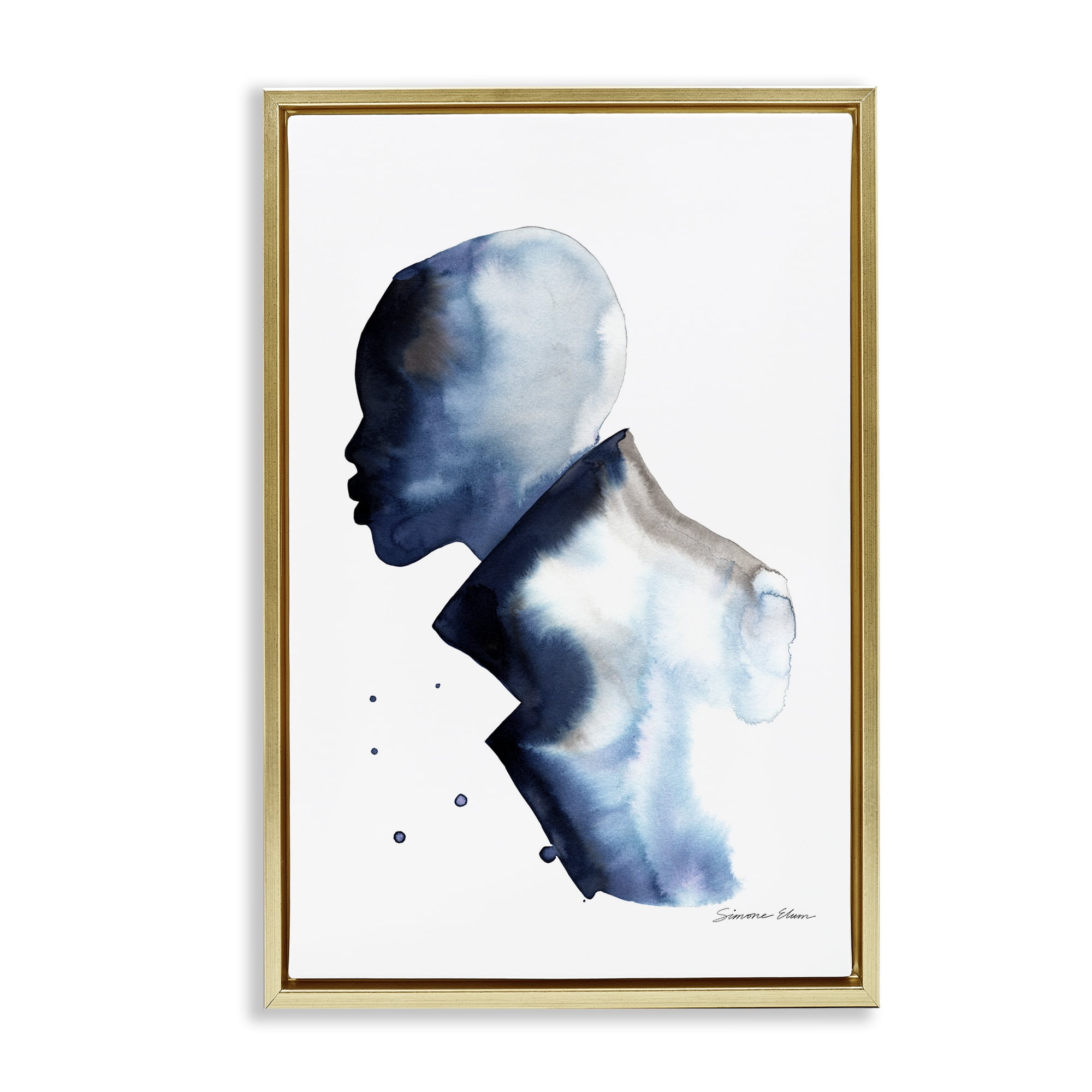 Stupell Industries Feeling Blue Portrait Silhouette Gold Framed Floater Canvas Wall Art, design by Simone Elum