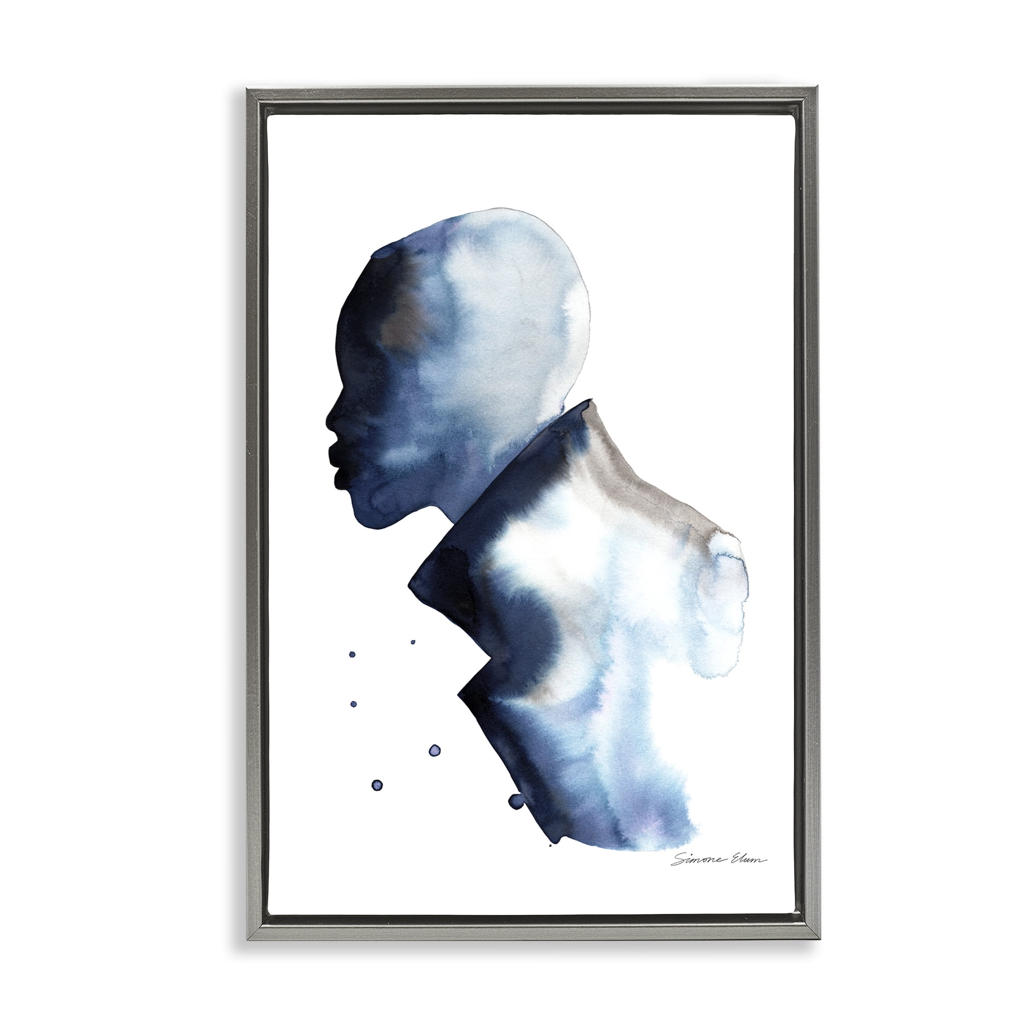 Stupell Industries Feeling Blue Portrait Silhouette Gray Framed Floater Canvas Wall Art, design by Simone Elum