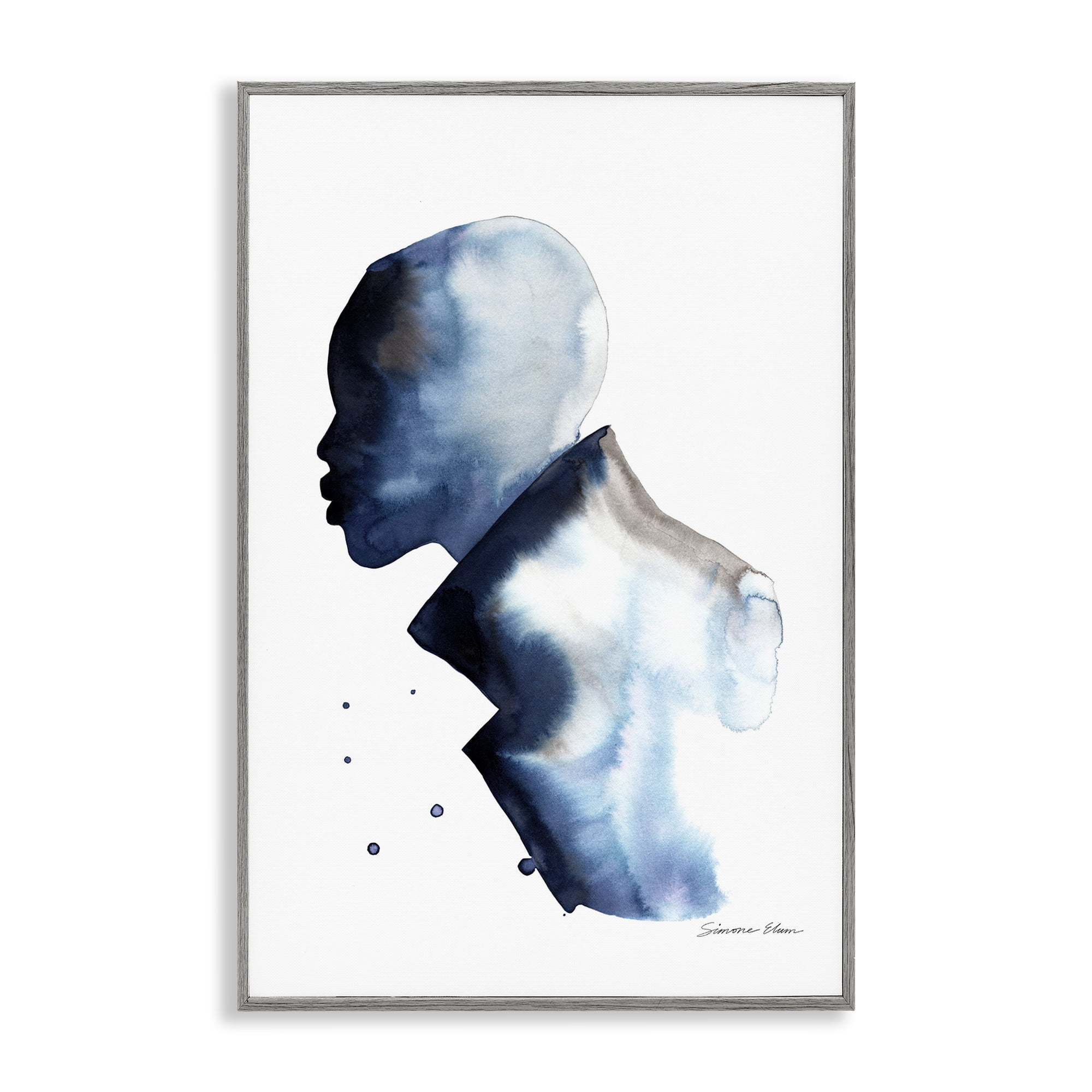 Stupell Industries Feeling Blue Portrait Silhouette Gray Framed Giclee Art, design by Simone Elum