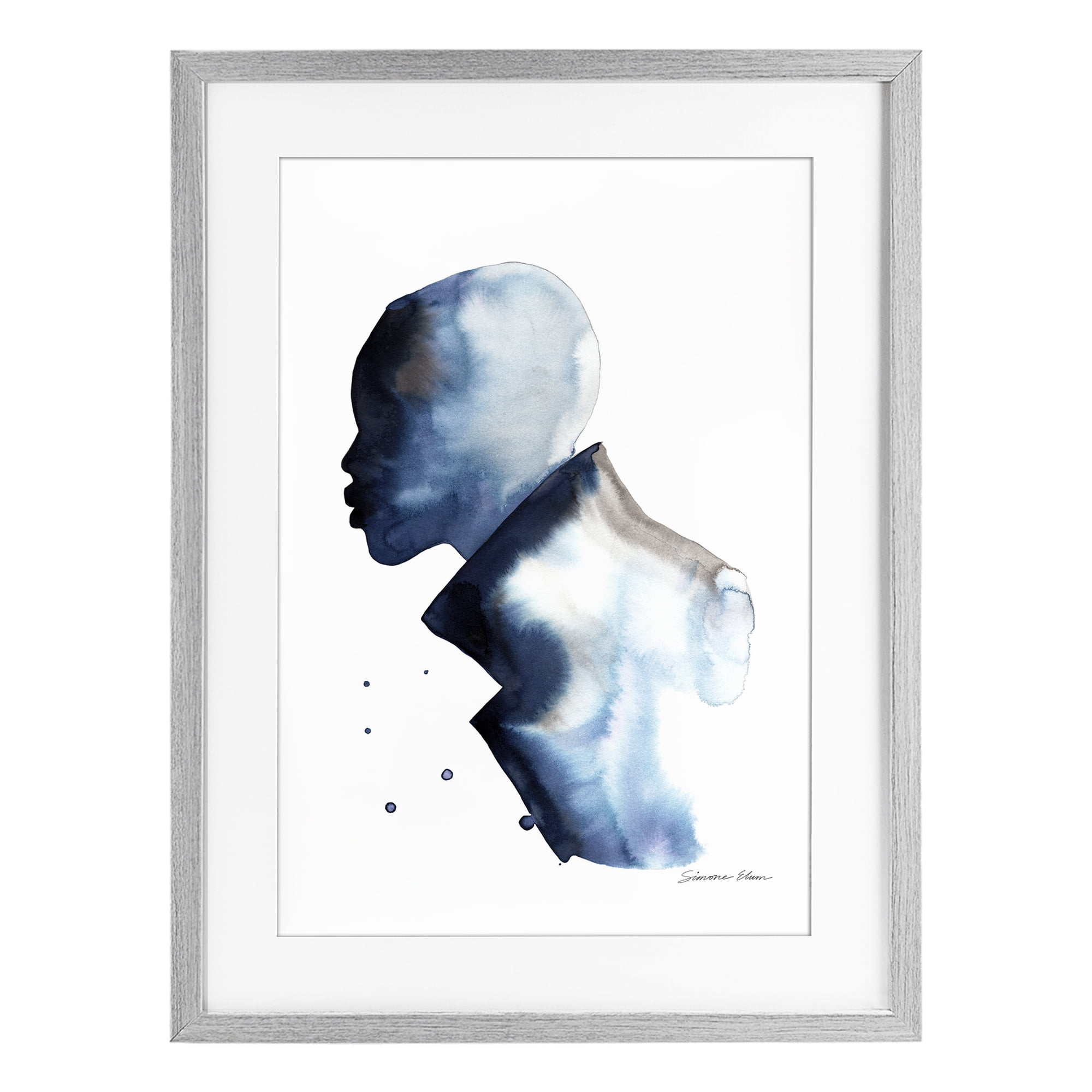 Stupell Industries Feeling Blue Portrait Silhouette Gray Framed Print Under Glass, design by Simone Elum