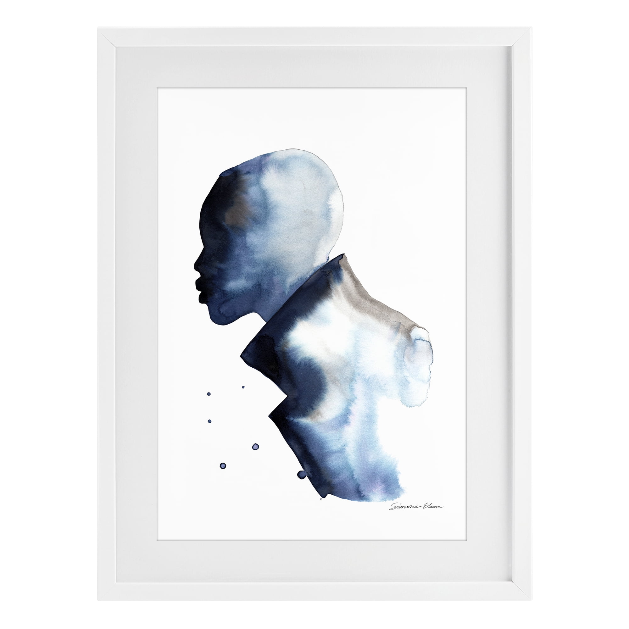 Stupell Industries Feeling Blue Portrait Silhouette White Framed Print Under Glass, design by Simone Elum