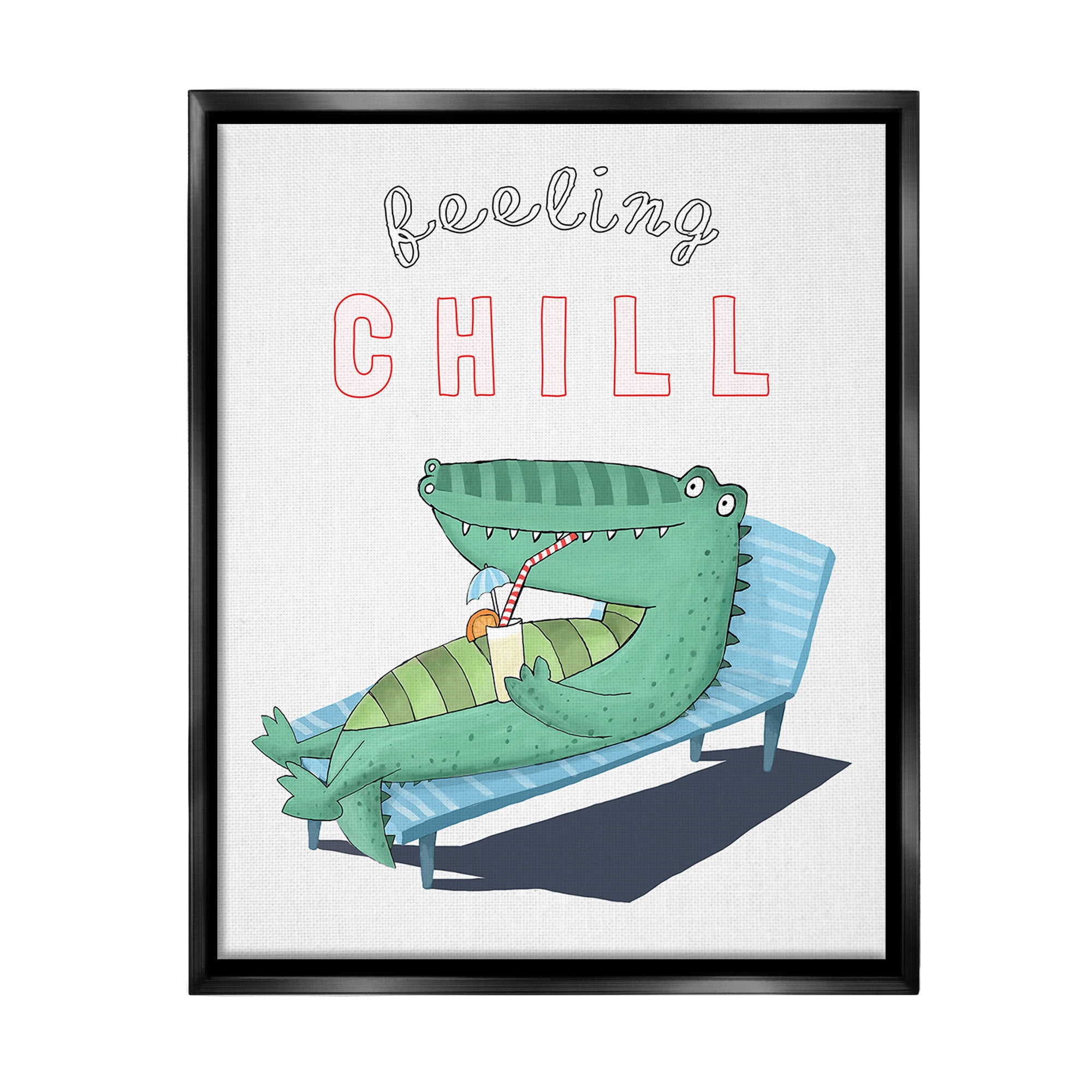 Stupell Industries Feeling Chill Alligator Animals & Insects Painting Black Floater Framed Canvas Art Print Wall Art, 25 x 31