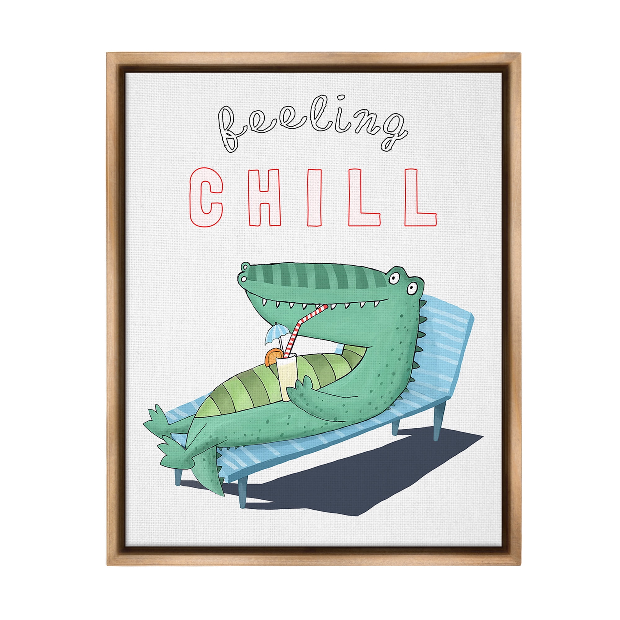Stupell Industries Feeling Chill Alligator Animals & Insects Painting Brown Floater Framed Canvas Art Print Wall Art, 17 x 21